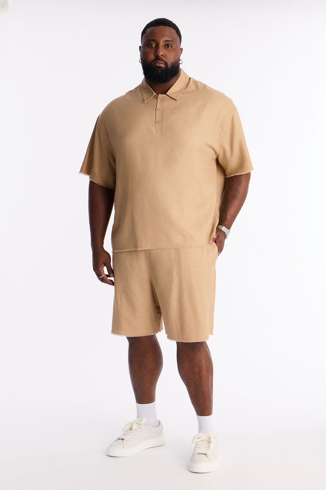 Relaxed Tropic Fearless Frayed Short - Tan Fashion Nova
