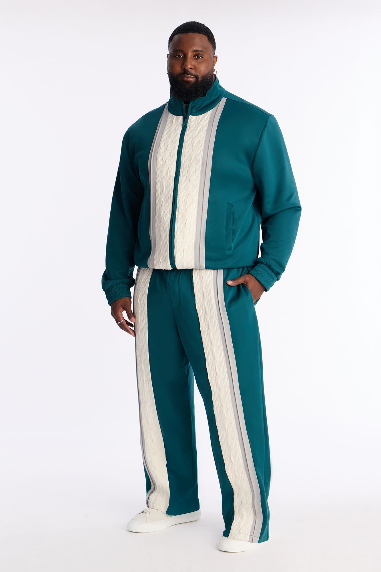 Straight Contrast Panel Knitted Track Pant - Teal Fashion Nova