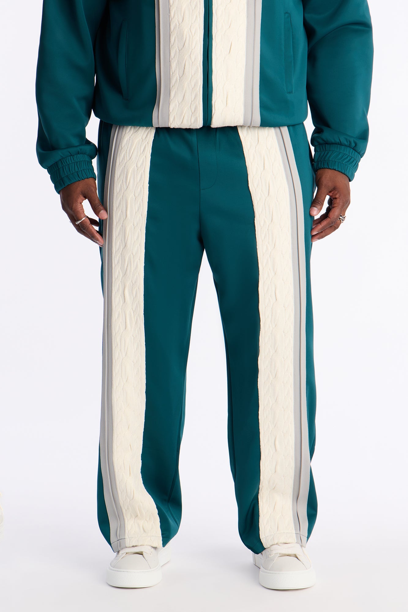 Straight Contrast Panel Knitted Track Pant - Teal Fashion Nova