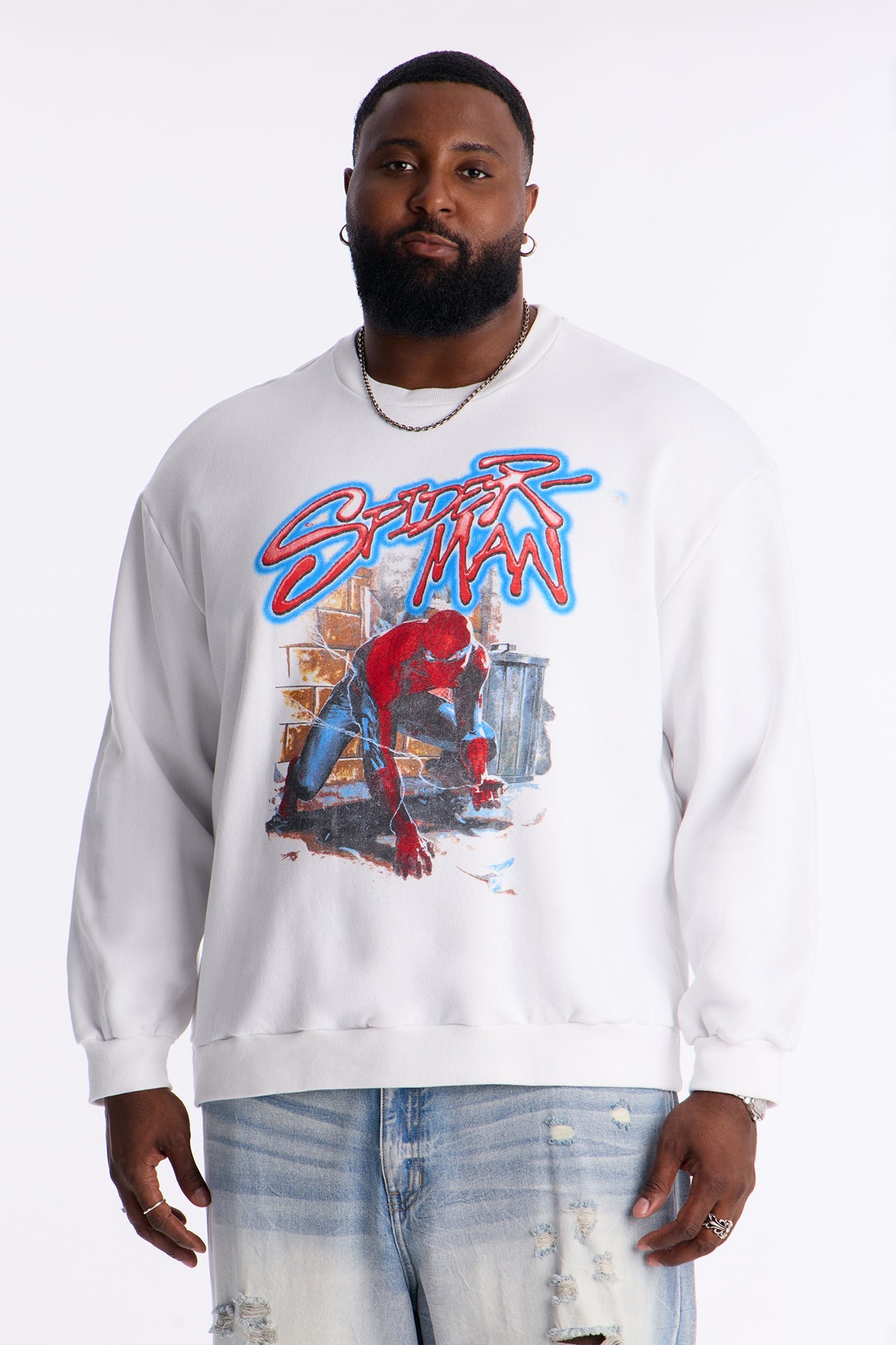 Marvel Spiderman Crawling Spider Crew Neck Sweatshirt - White Fashion Nova