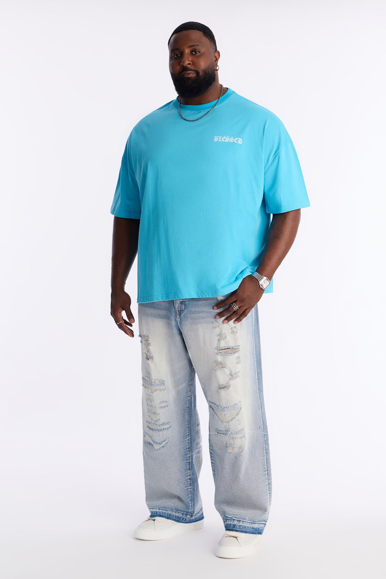 Beyond Blessed Oversized Premium Short Sleeve Tee - Light Blue Fashion Nova