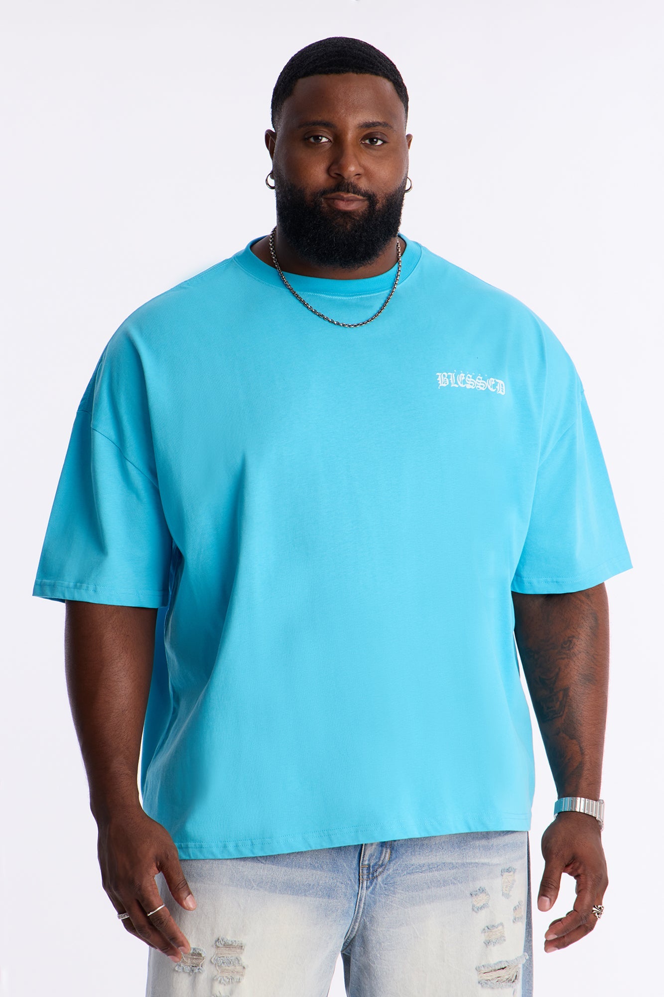 Beyond Blessed Oversized Premium Short Sleeve Tee - Light Blue Fashion Nova