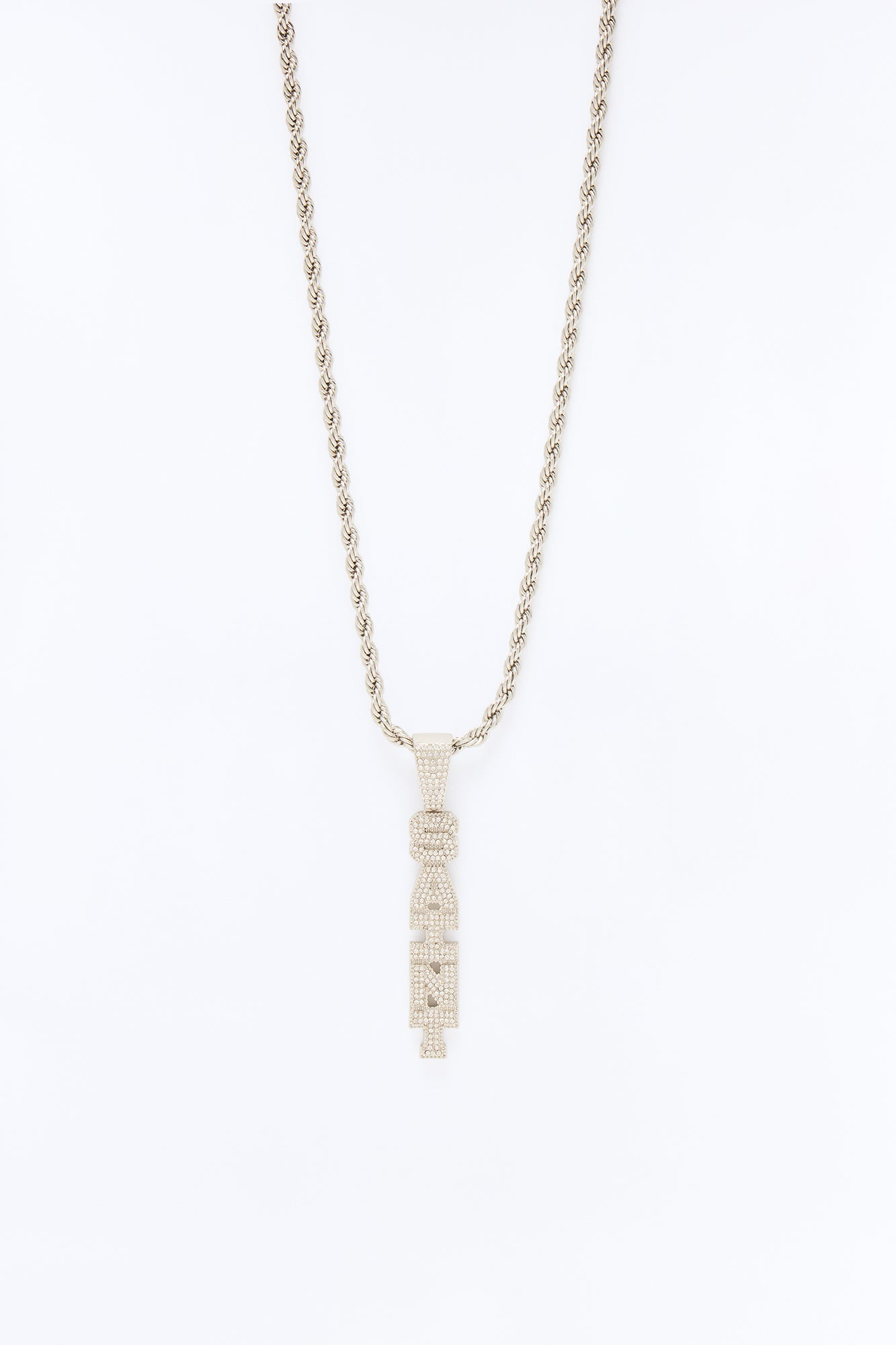 Saint Vertical Iced Pendant Necklace - Silver Fashion Nova