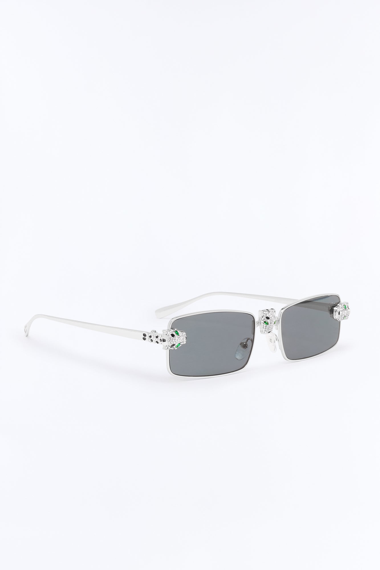Iced Panther Rectangle Metal Sunglasses - Silver/Black Fashion Nova