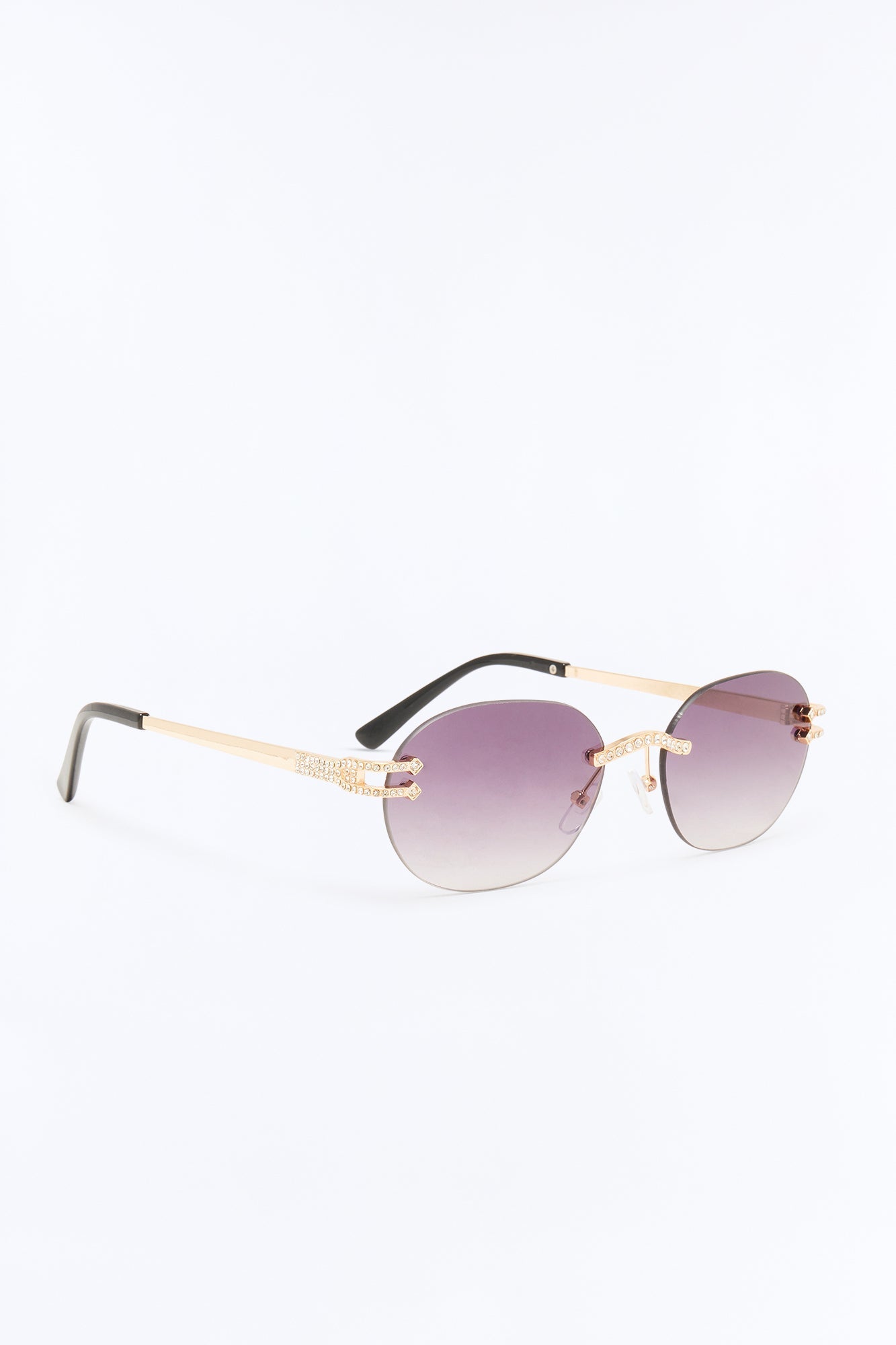 Embellished Round Frameless Metal Sunglasses - Gold/Black Fashion Nova