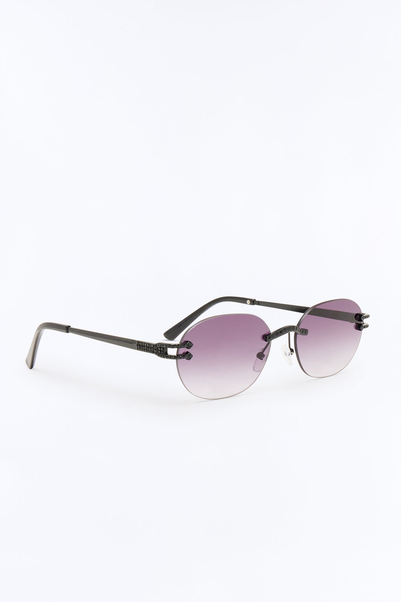 Embellished Round Frameless Metal Sunglasses - Gunmetal Fashion Nova