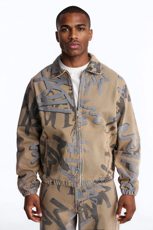 Vintage Graffiti Denim Bomber Jacket - Vintage Wash Fashion Nova