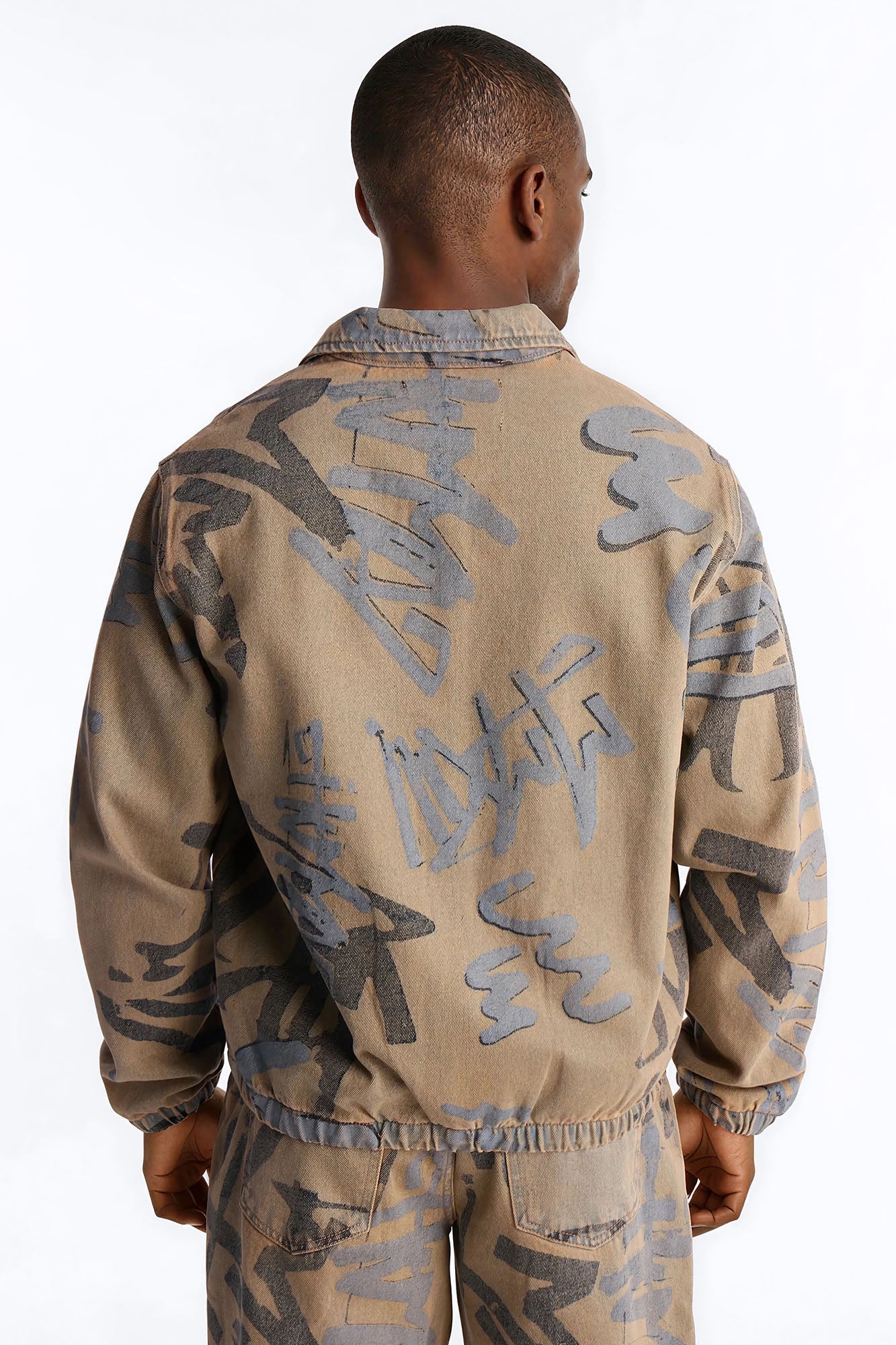 Vintage Graffiti Denim Bomber Jacket - Vintage Wash Fashion Nova