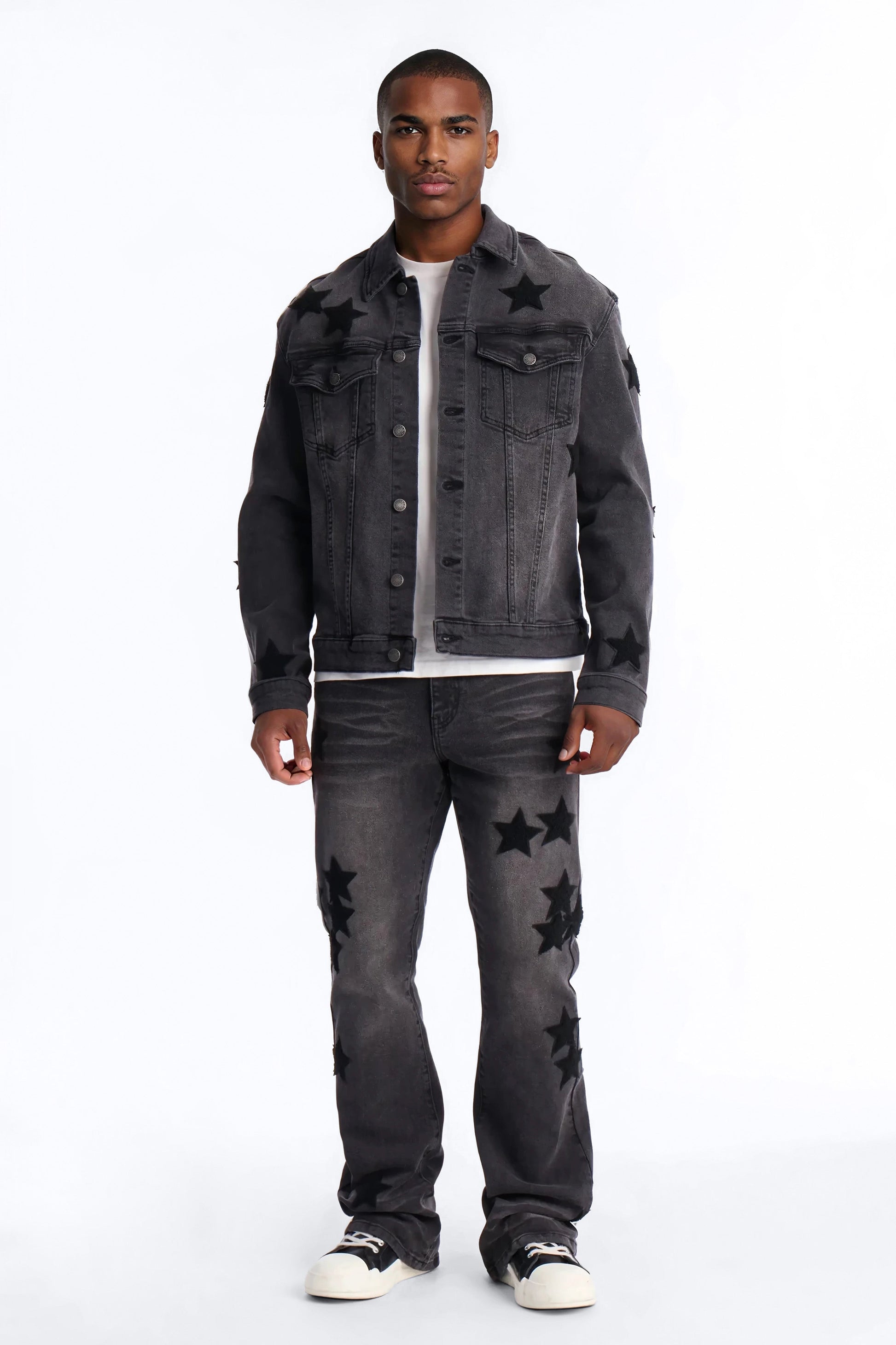Stacked Skinny Flare Stellar Jean - Black Wash Fashion Nova