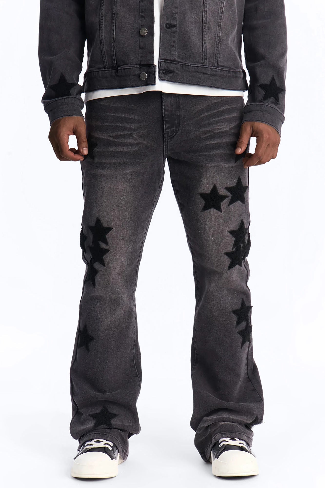 Stacked Skinny Flare Stellar Jean - Black Wash Fashion Nova