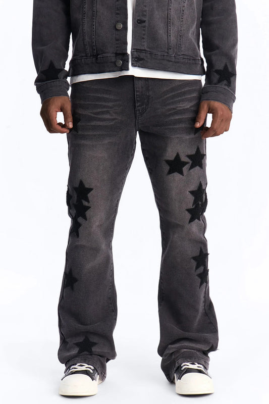 Stacked Skinny Flare Stellar Jean - Black Wash Fashion Nova