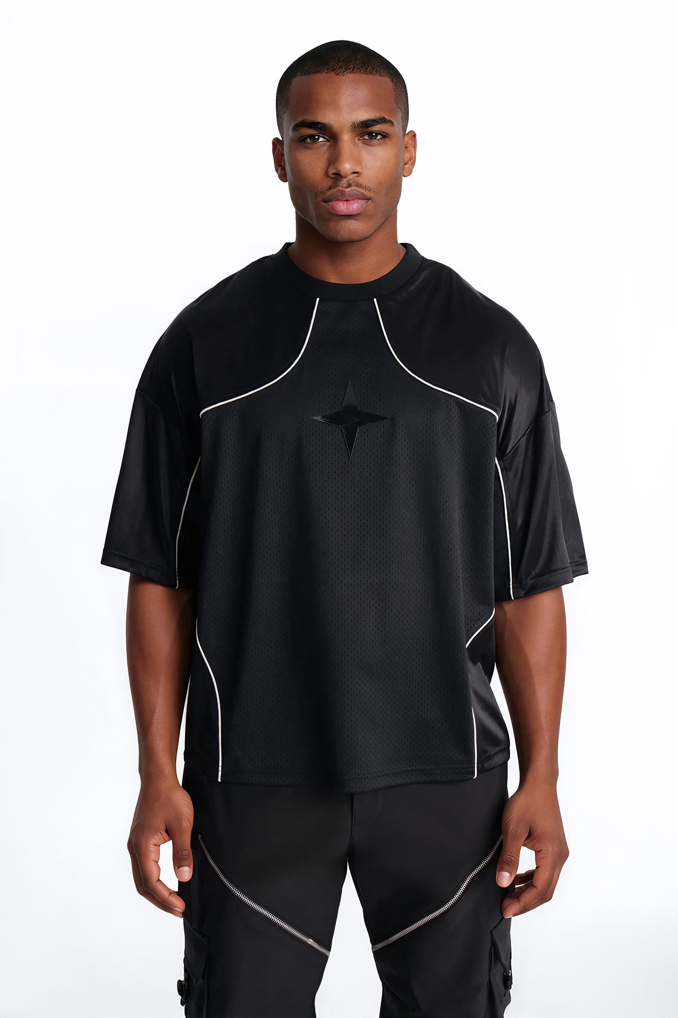 Boxy Mesh Core Reflect Jersey Shirt - Black Fashion Nova