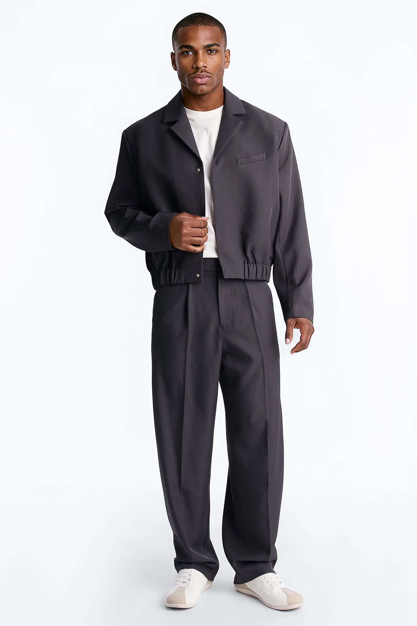 Baggy Inverted Details Indent Pleated Trouser - Grey Fashion Nova