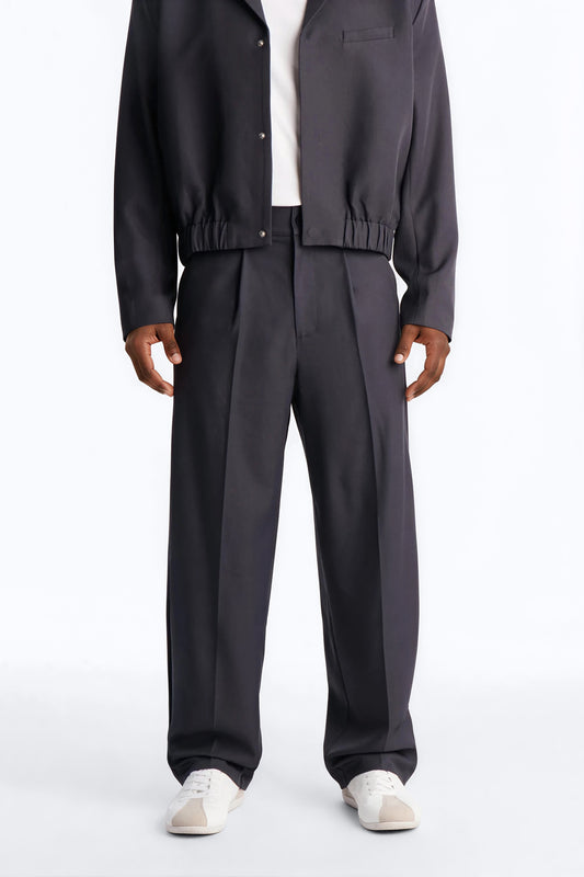 Baggy Inverted Details Indent Pleated Trouser - Grey Fashion Nova