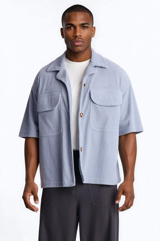 Ultra Oversized Corduroy Button Up Shirt - Light Blue Fashion Nova