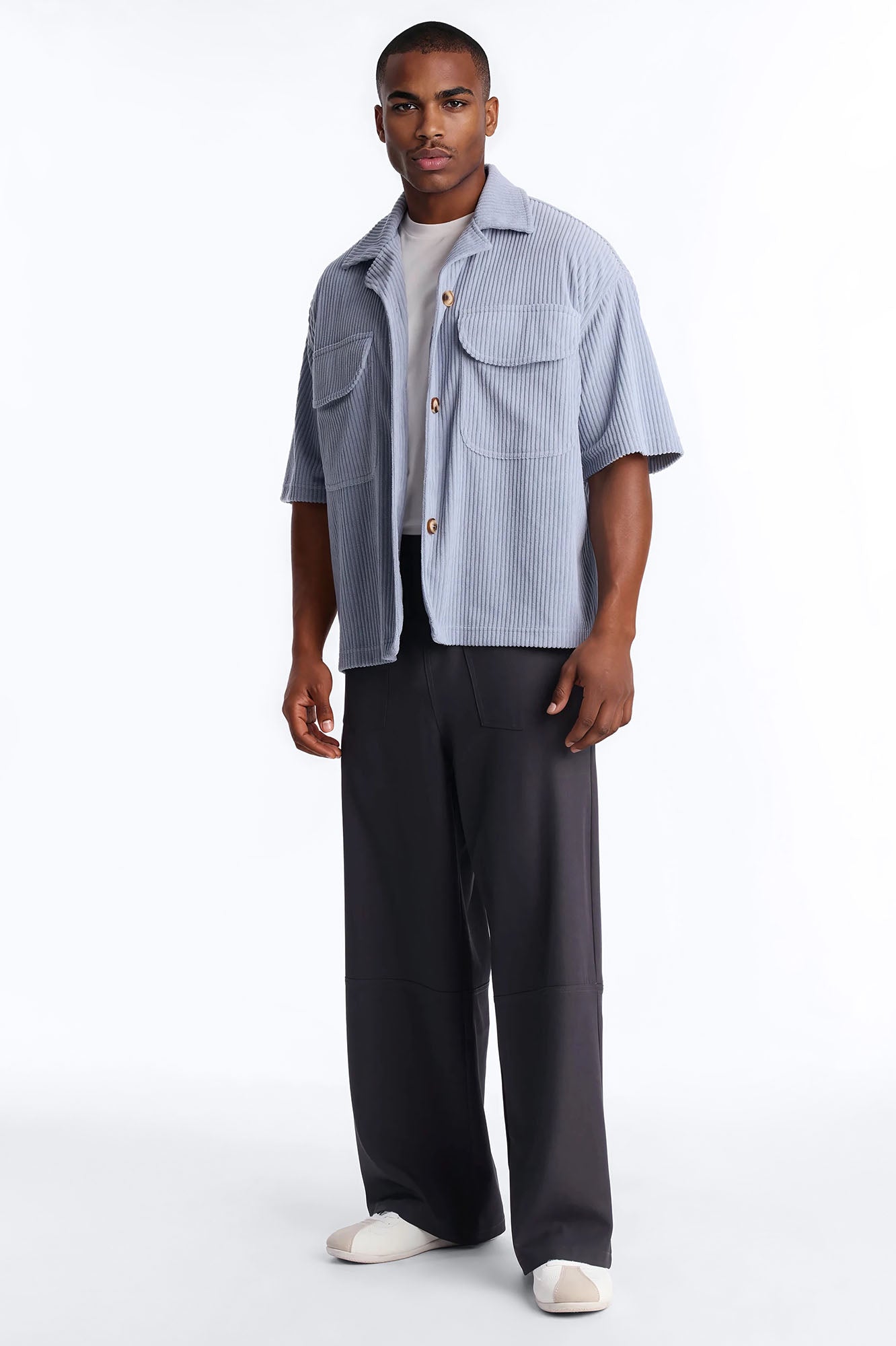 Ultra Oversized Corduroy Button Up Shirt - Light Blue Fashion Nova