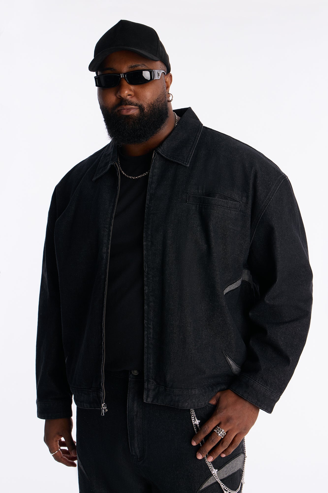 Cropped Crescent Denim Work Jacket - Black Fashion Nova