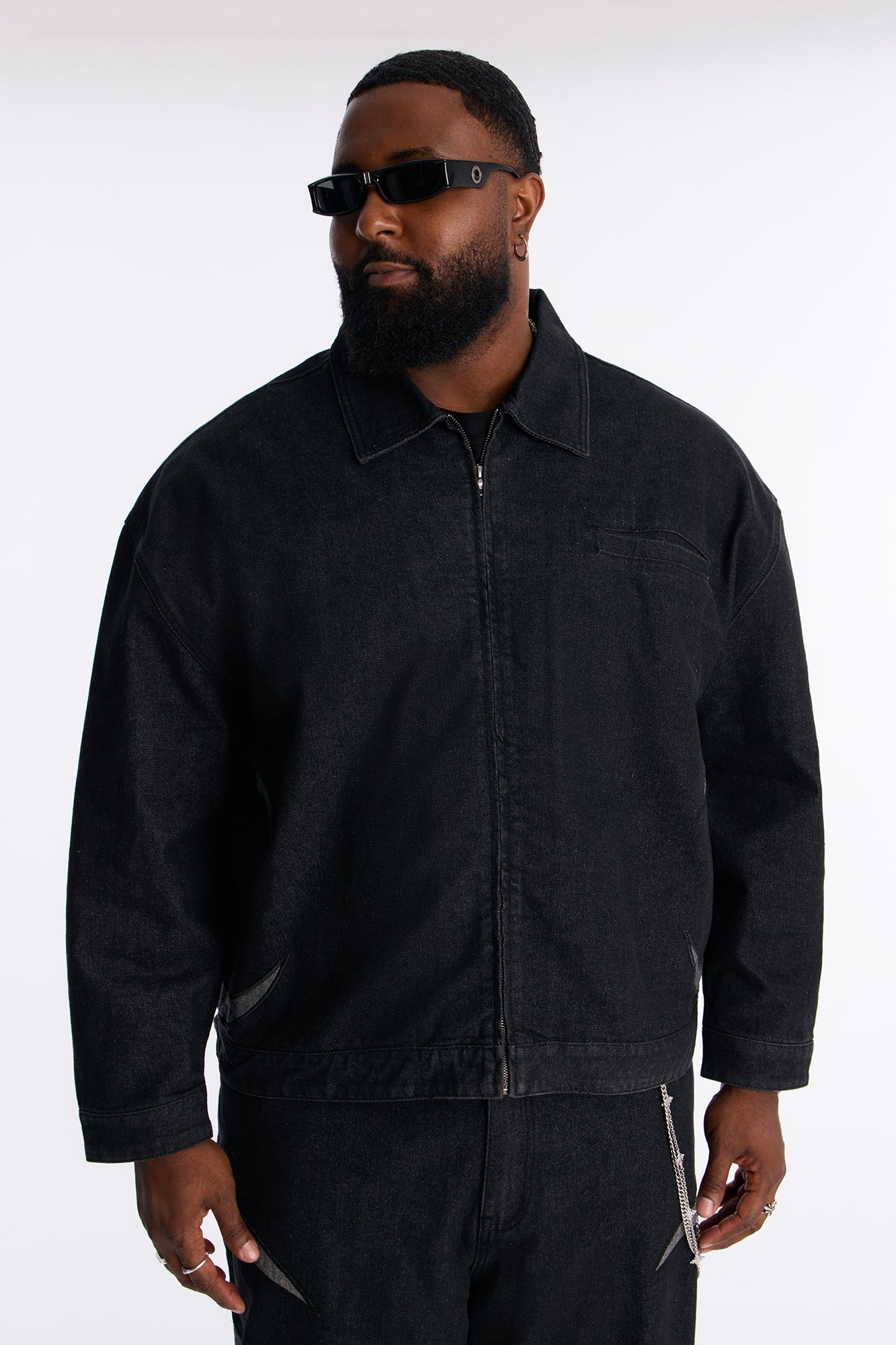 Cropped Crescent Denim Work Jacket - Black Fashion Nova