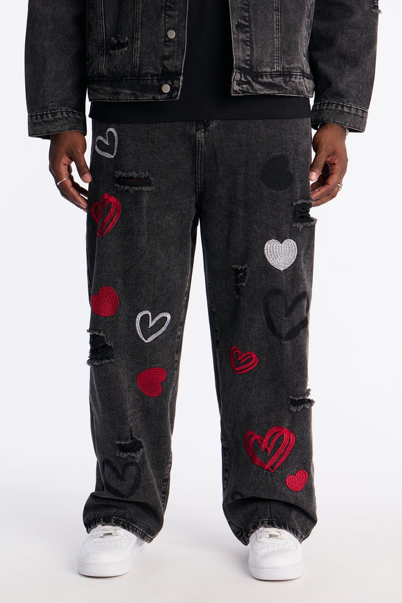 Baggy Hearts In The Air Jean - Black Wash Fashion Nova
