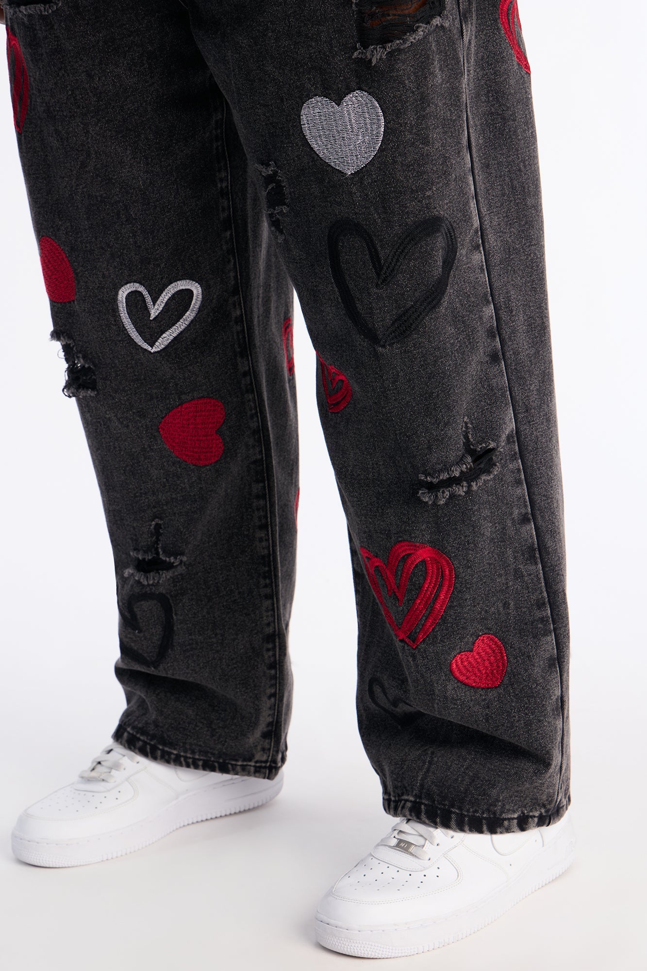 Baggy Hearts In The Air Jean - Black Wash Fashion Nova