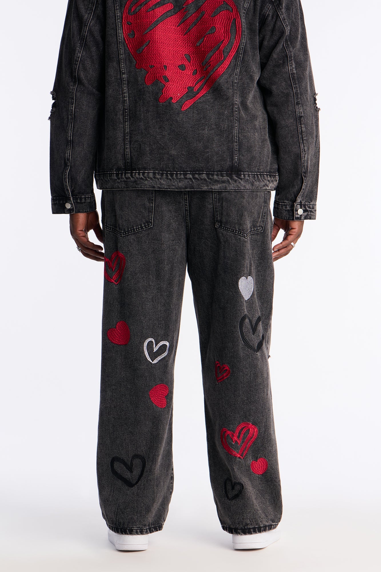 Baggy Hearts In The Air Jean - Black Wash Fashion Nova