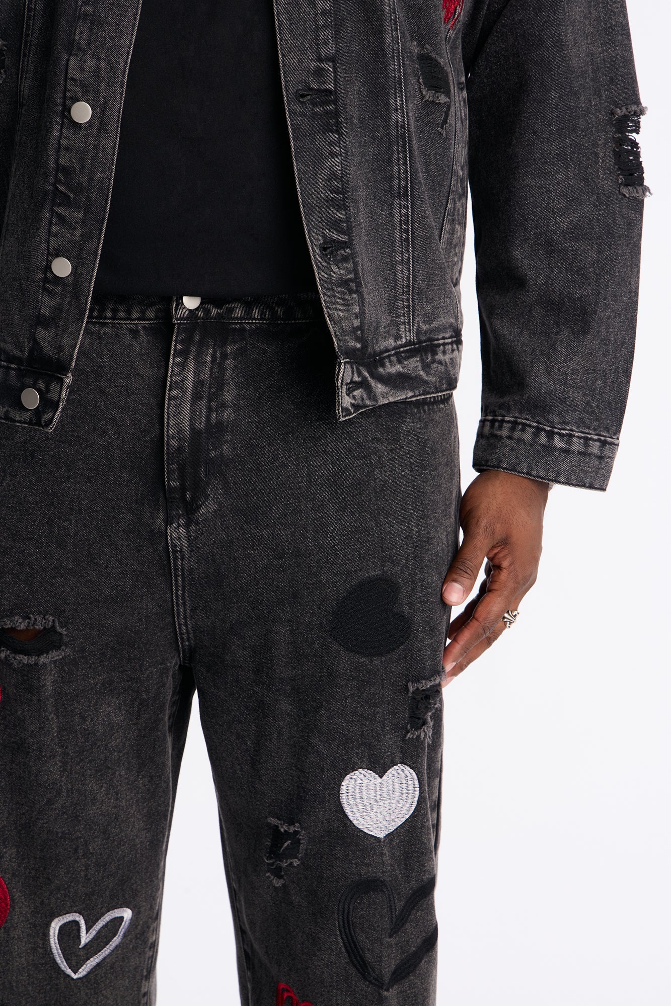 Baggy Hearts In The Air Jean - Black Wash Fashion Nova