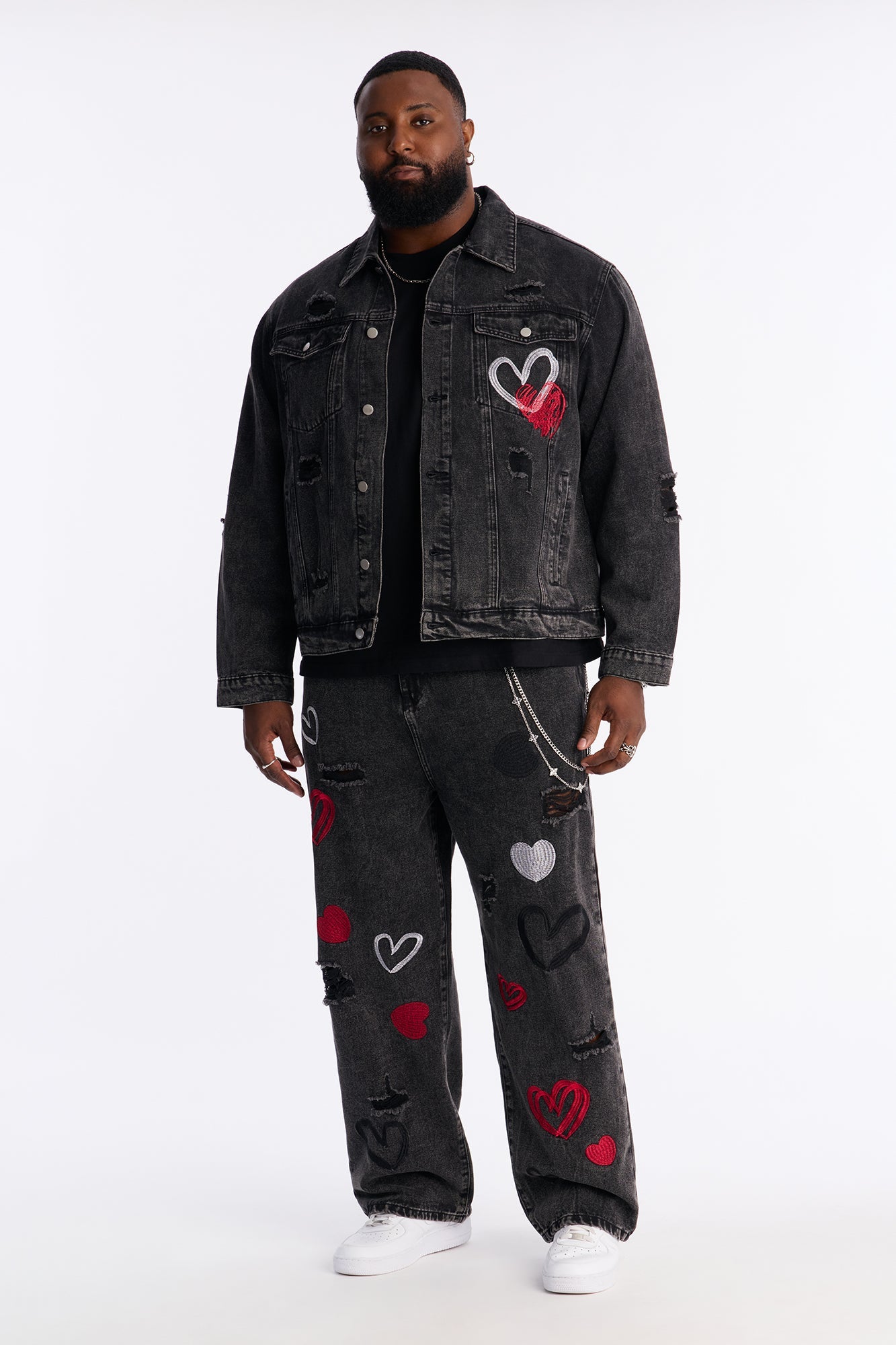 Baggy Hearts In The Air Jean - Black Wash Fashion Nova