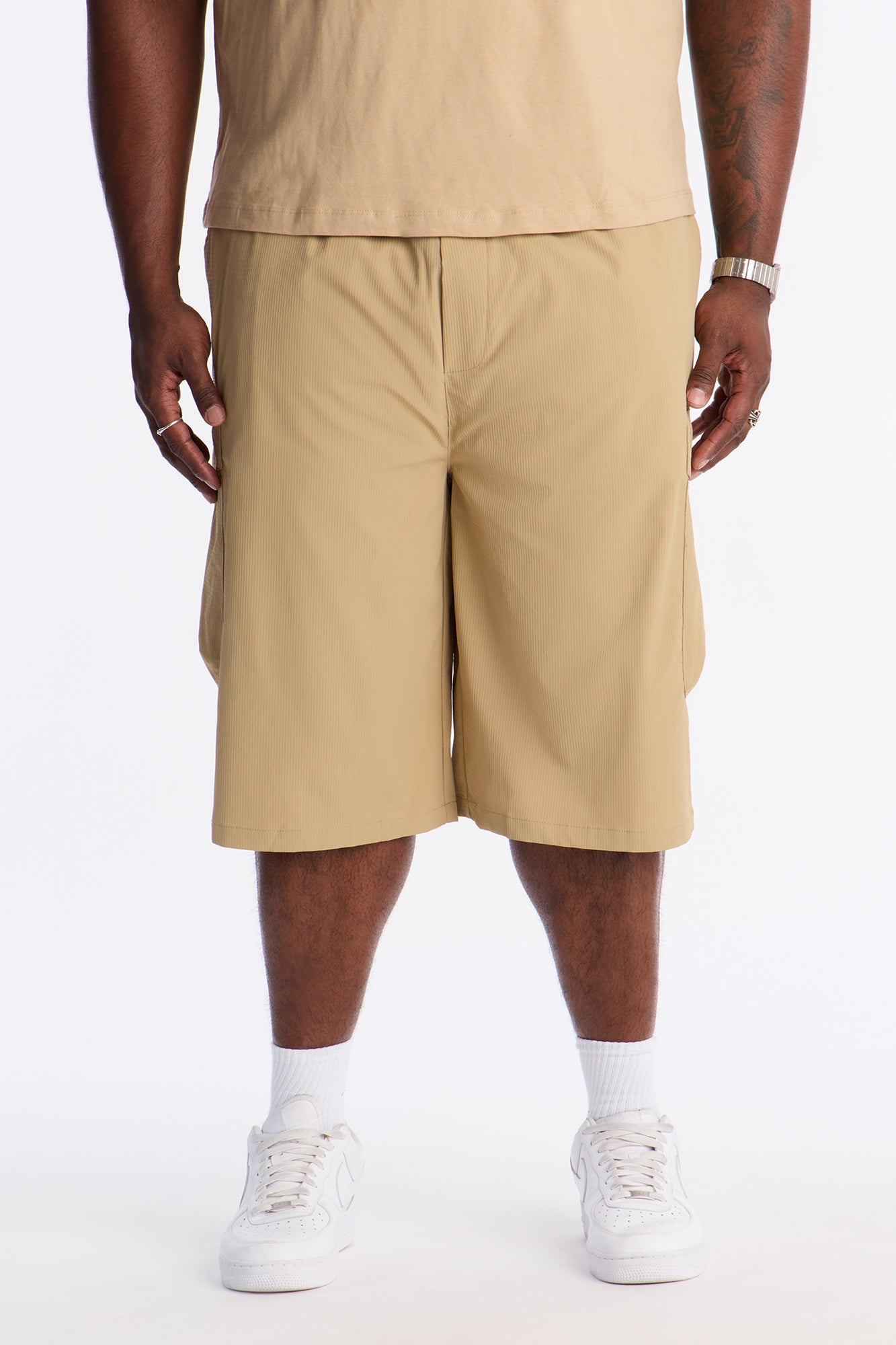 Relaxed Thirty Degree Mesh Outlay Tech Short - Tan Fashion Nova