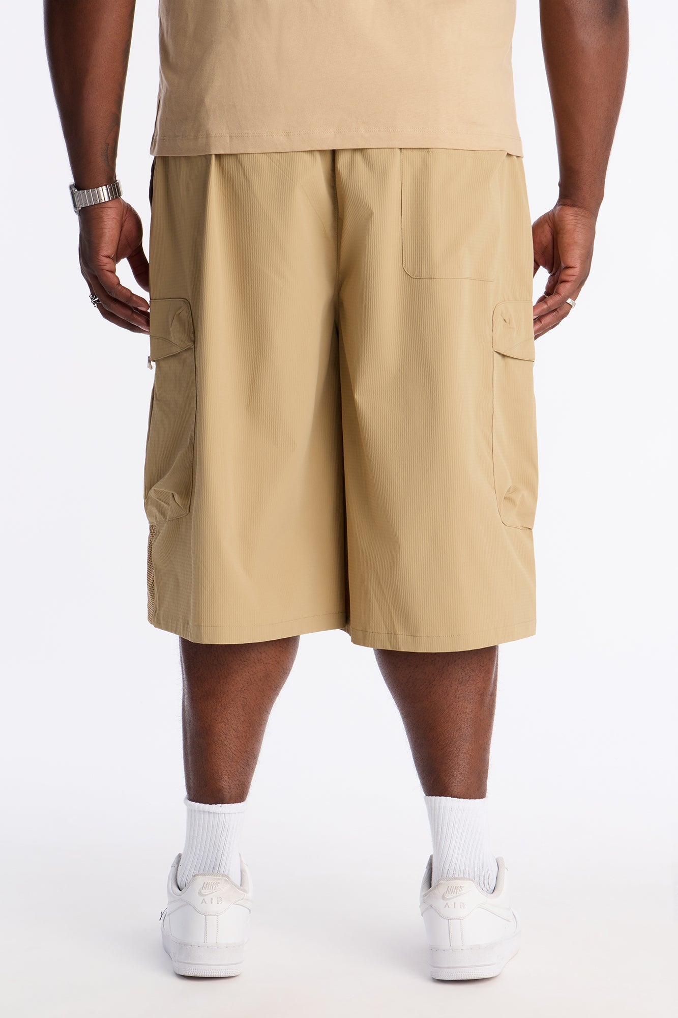 Relaxed Thirty Degree Mesh Outlay Tech Short - Tan Fashion Nova