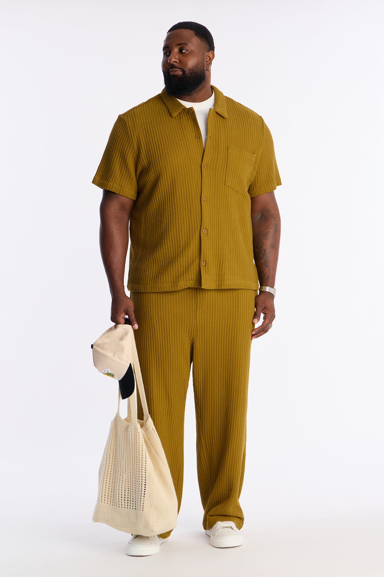 London Fog Textured Button Up Shirt - Mustard Fashion Nova