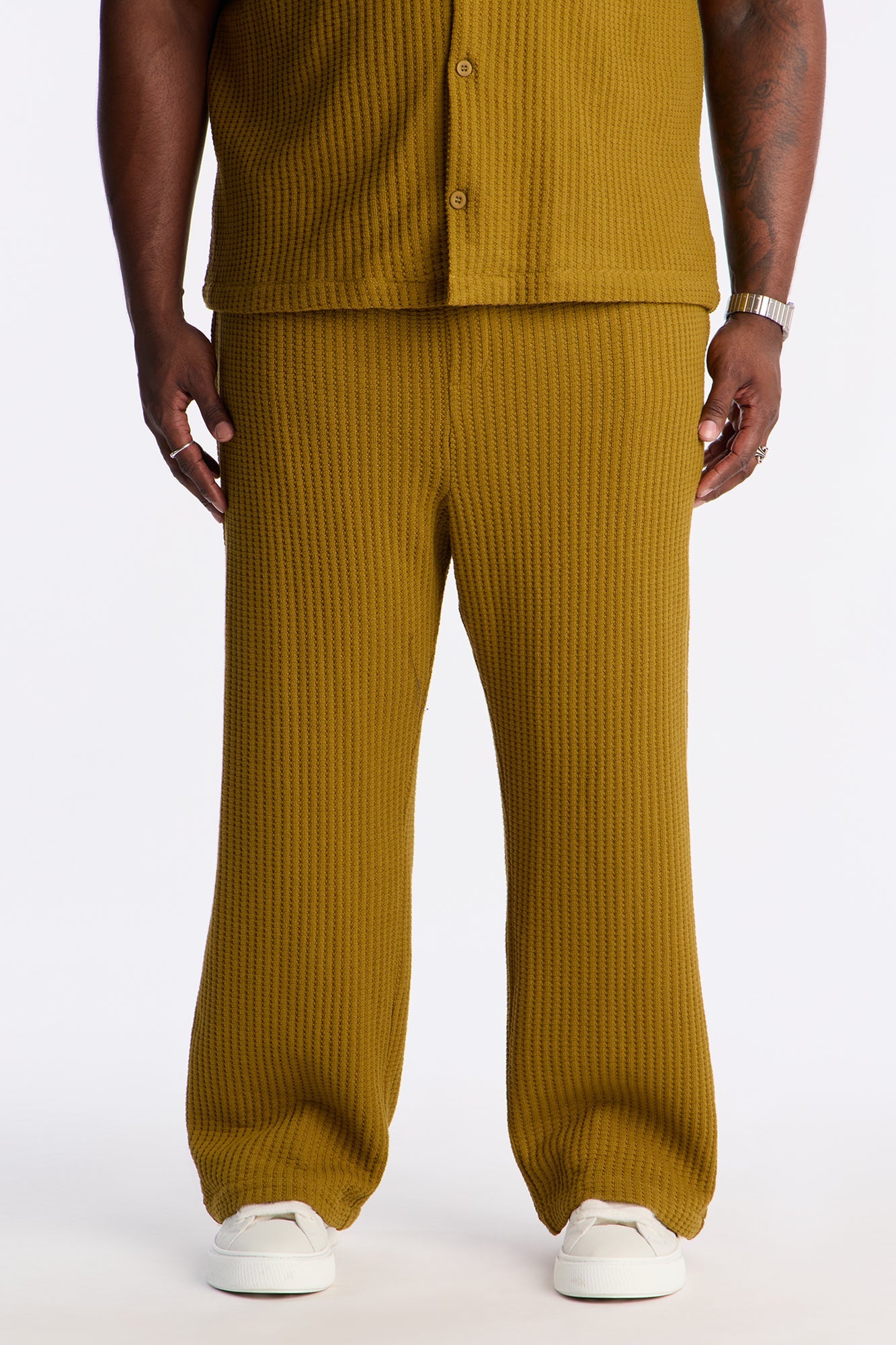 Baggy London Fog Textured Pant - Mustard Fashion Nova