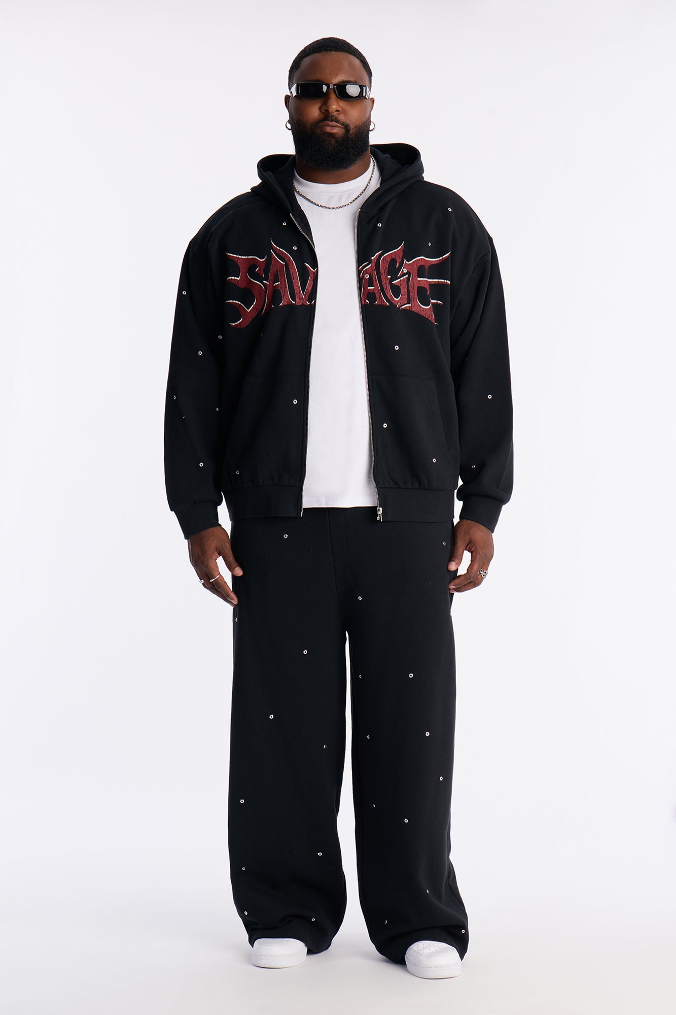 Savage Rhinestone Zip Hoodie - Black Fashion Nova