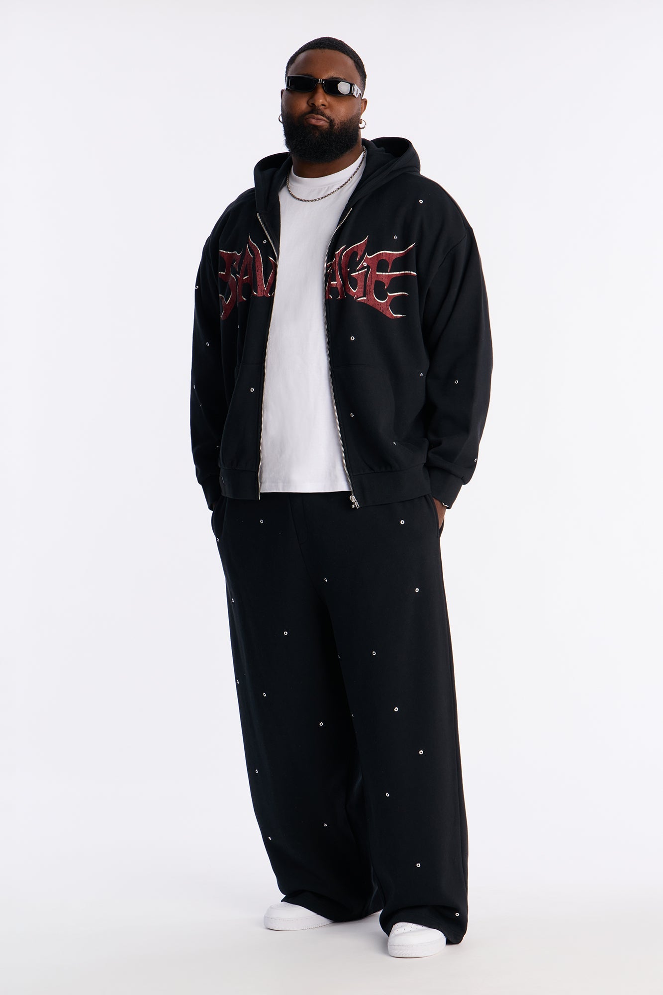 Savage Rhinestone Sweatpants - Black Fashion Nova
