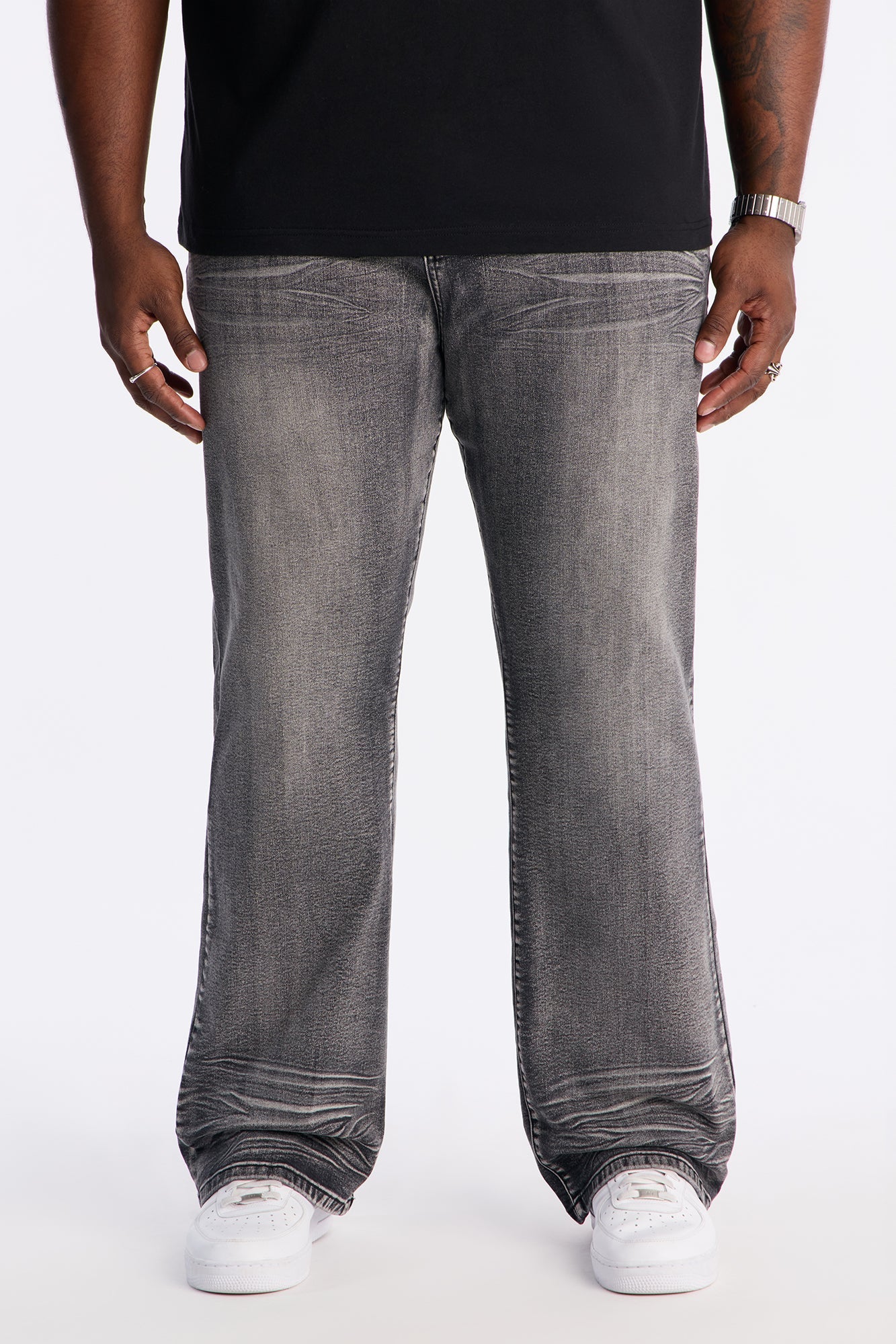 Stacked Slim Flare Raw Chaos Jeans - Black Wash Fashion Nova