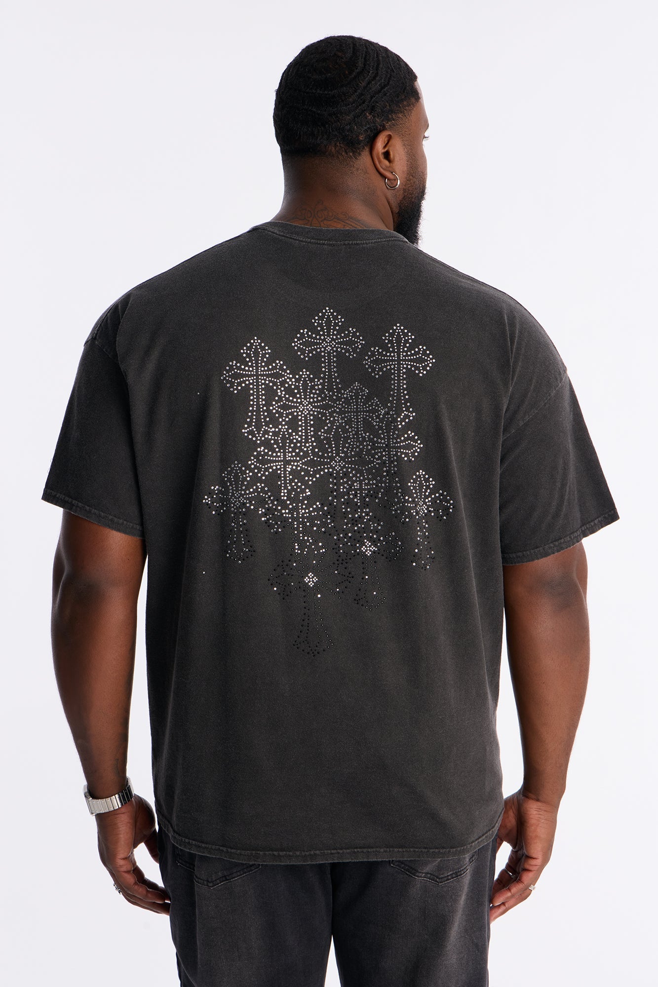 Cross My Heart Rhinestones Oversized Short Sleeve Tee - Black Fashion Nova