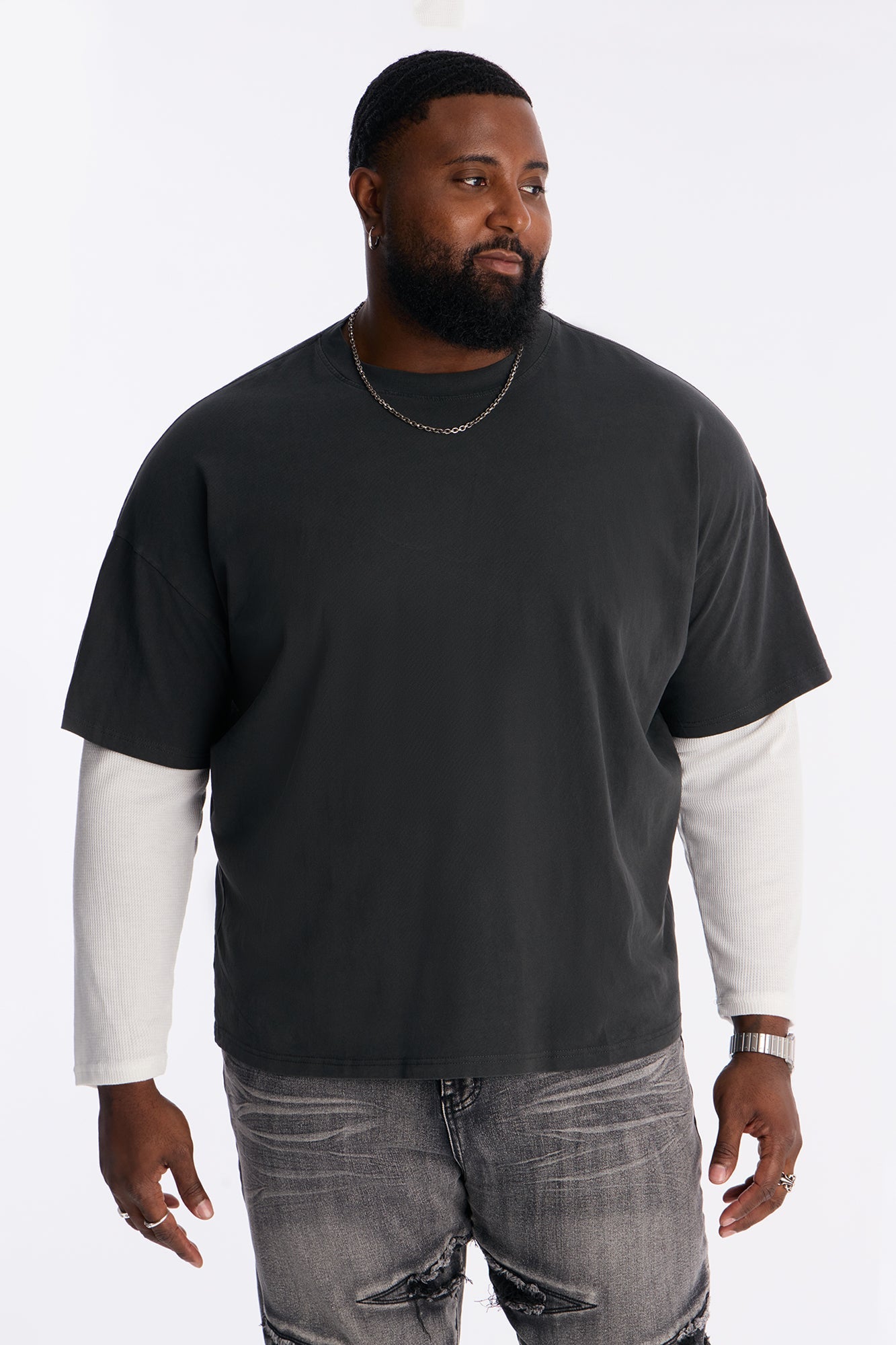 Washed Double Layer Tee - Black Wash Fashion Nova