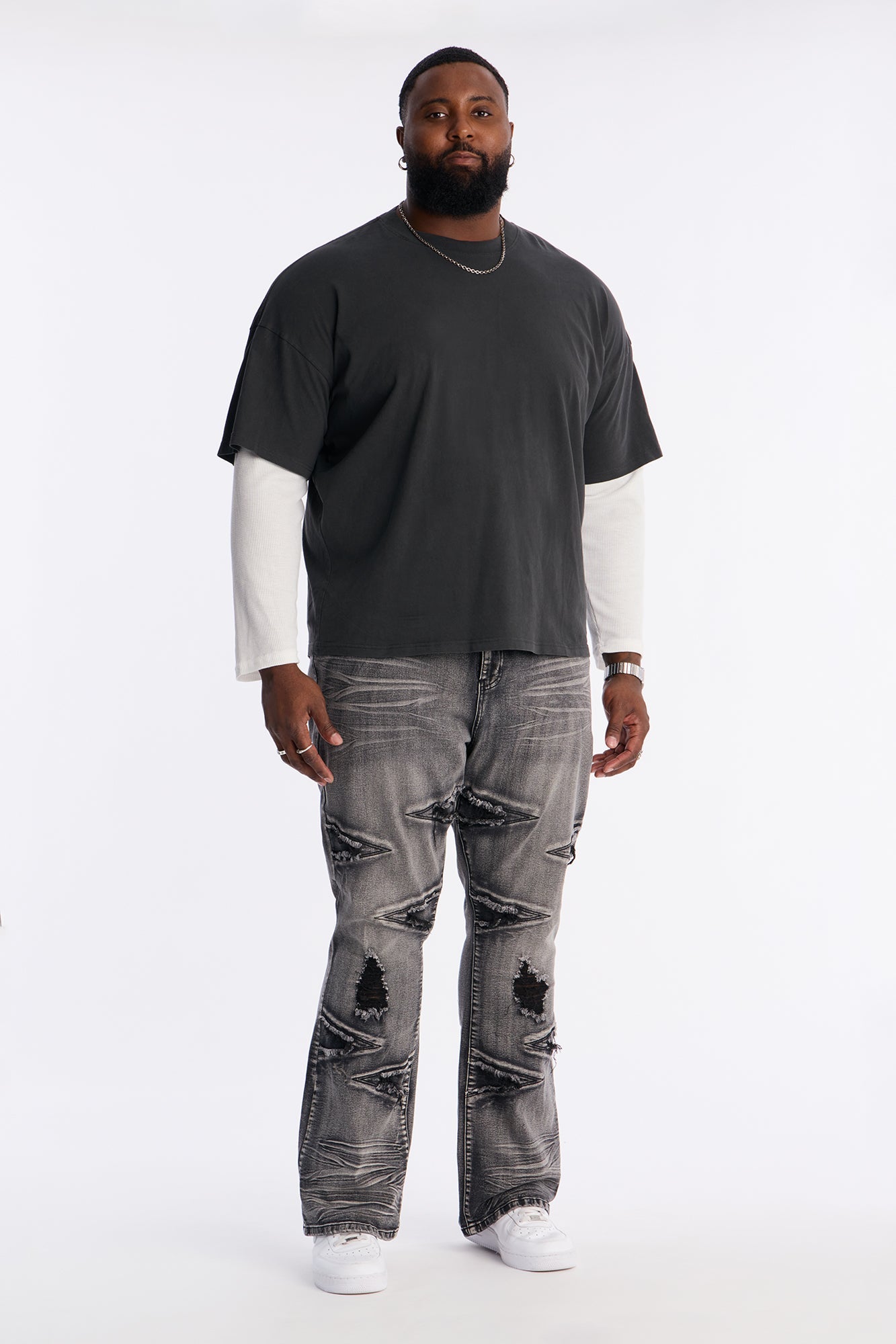 Stacked Skinny Flare Triangle Fray Jeans - Black Wash Fashion Nova