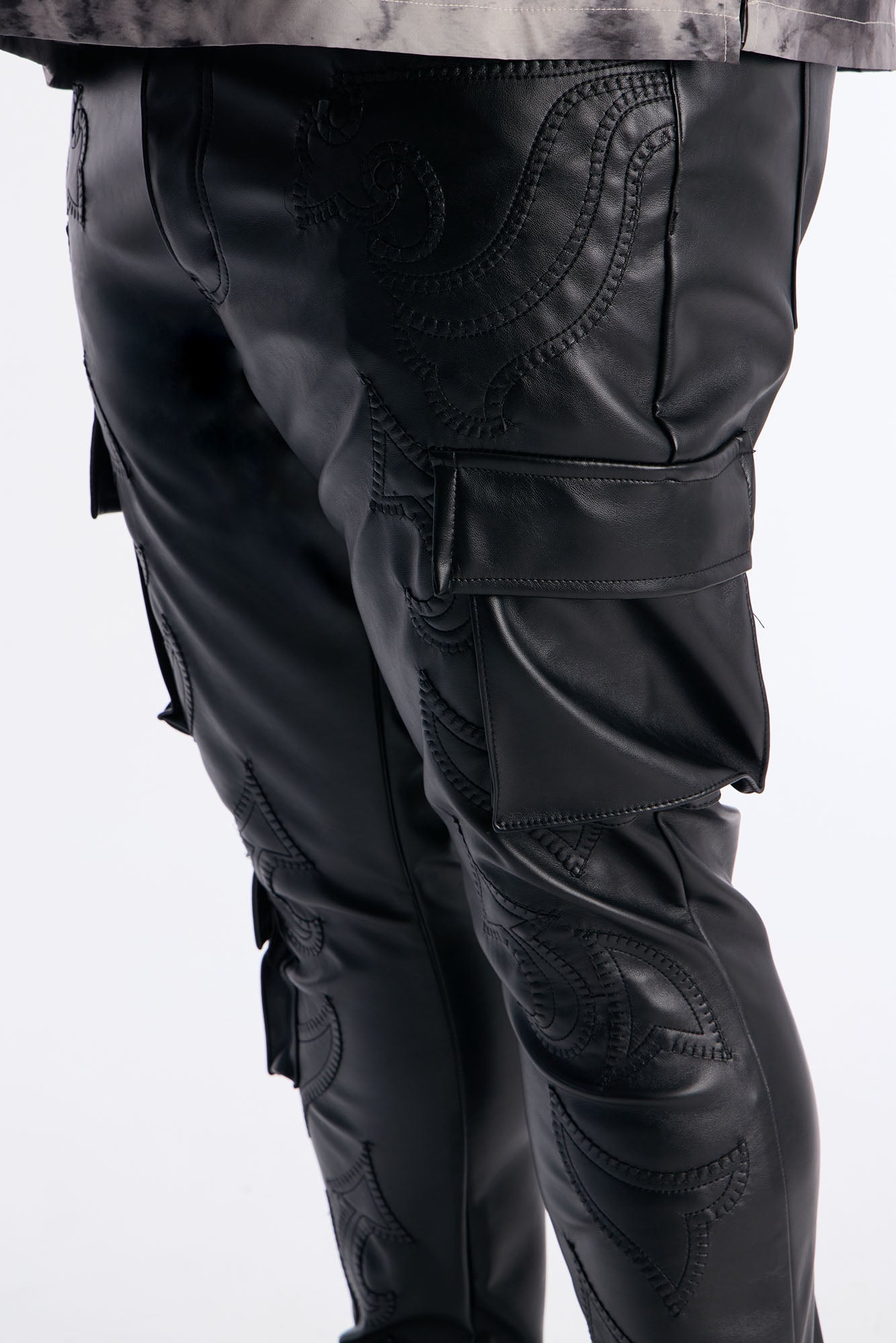 Skinny Stacked Faux Leather Paisley Embellished Pant - Black Fashion Nova