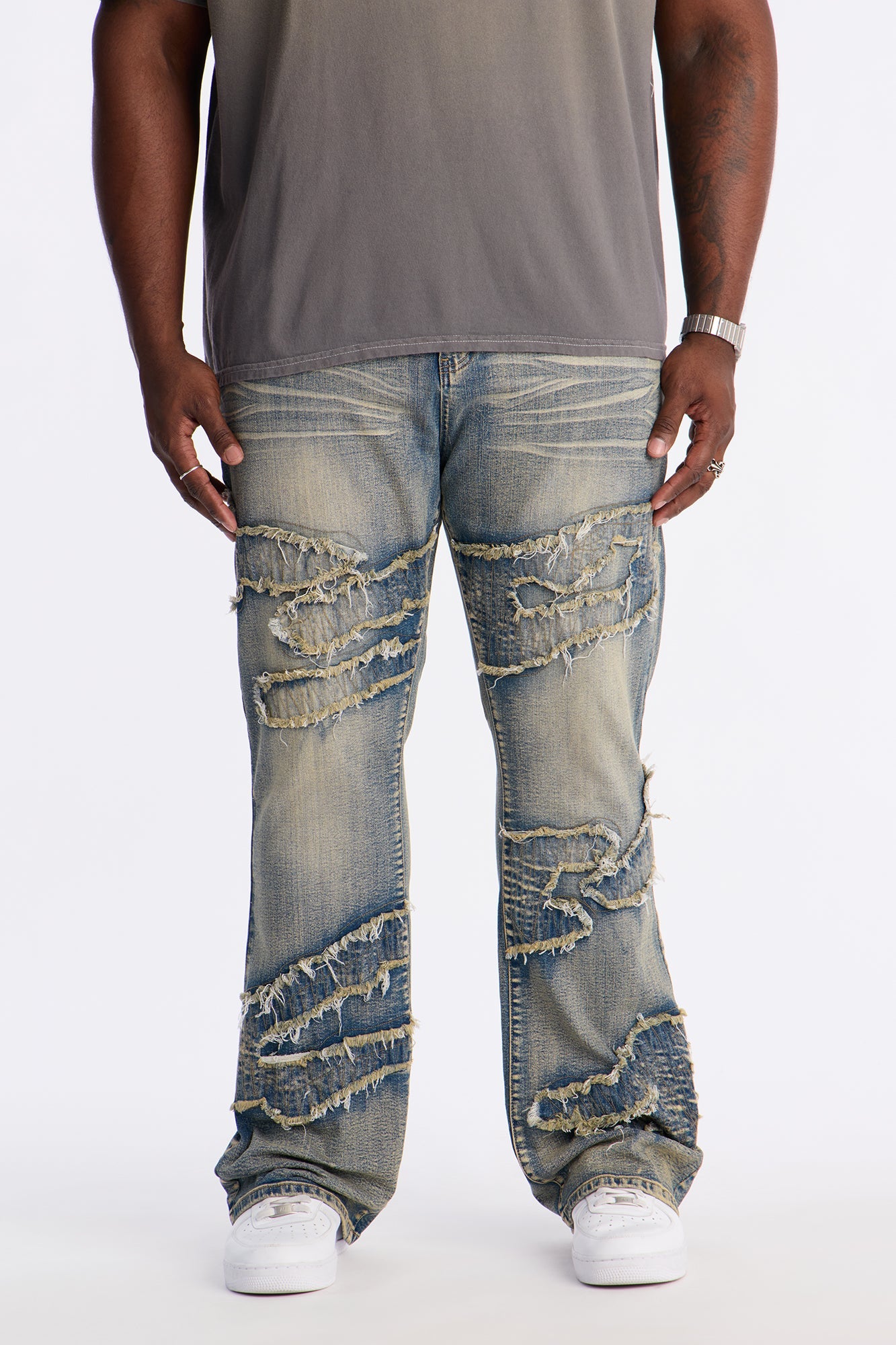 Stacked Slim Flare Fray Waves Jeans - Light Wash Fashion Nova