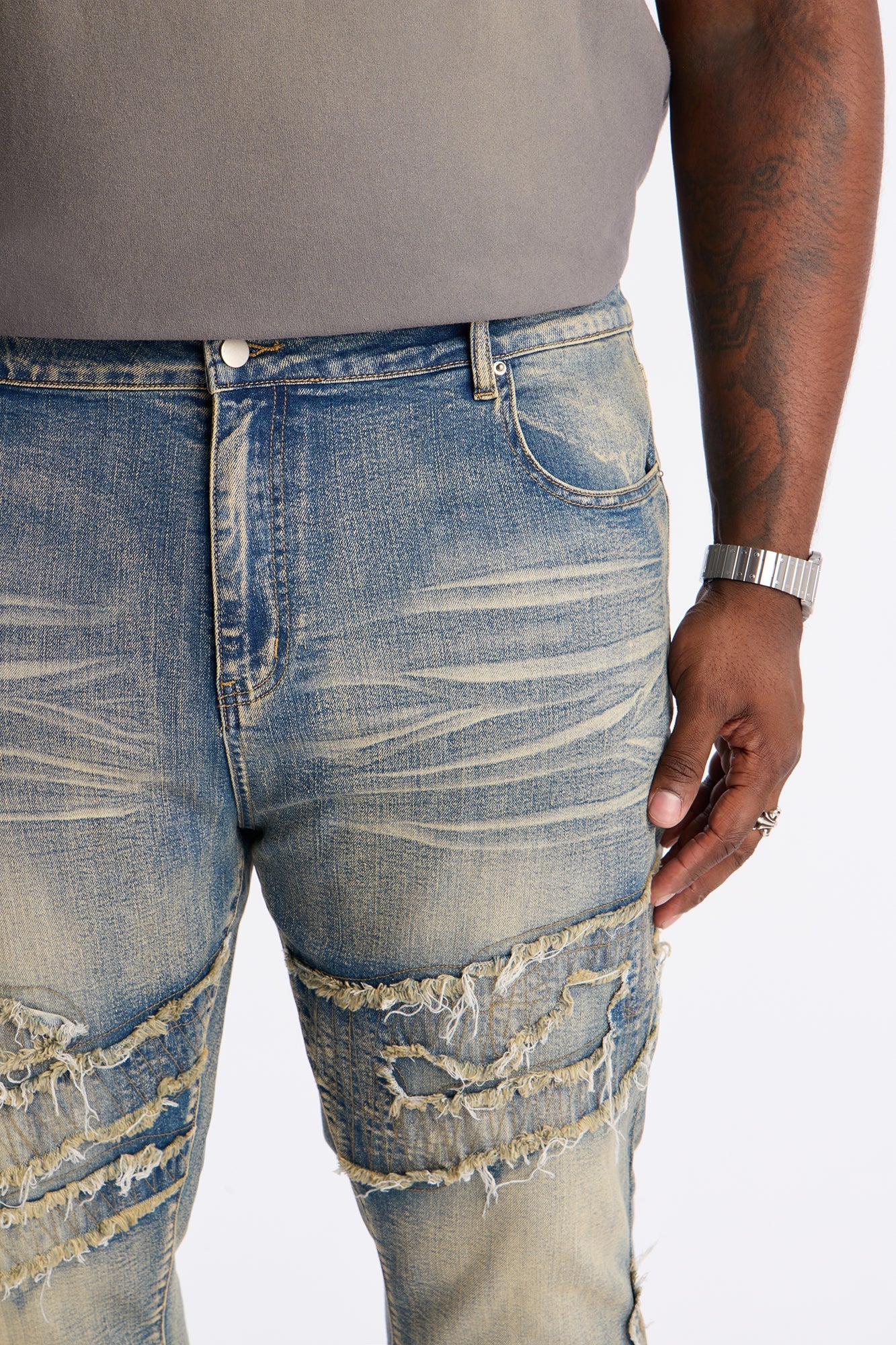 Stacked Slim Flare Fray Waves Jeans - Light Wash Fashion Nova