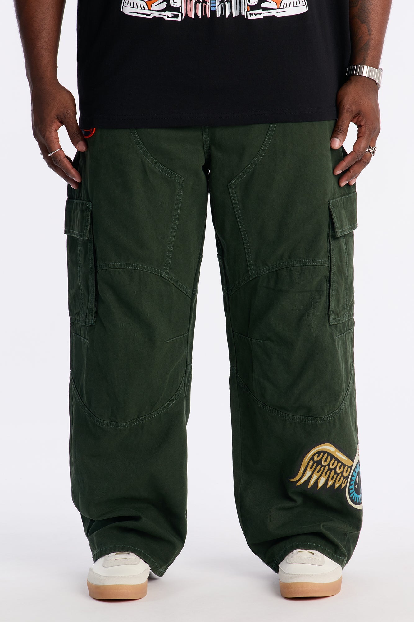 Von Dutch Baggy Flying Eyeball Jean - Green Fashion Nova