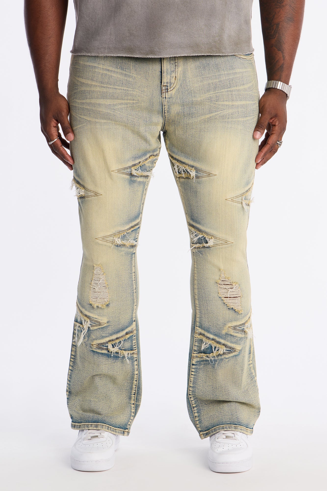 Stacked Skinny Flare Triangle Fray Jeans - Light Wash Fashion Nova