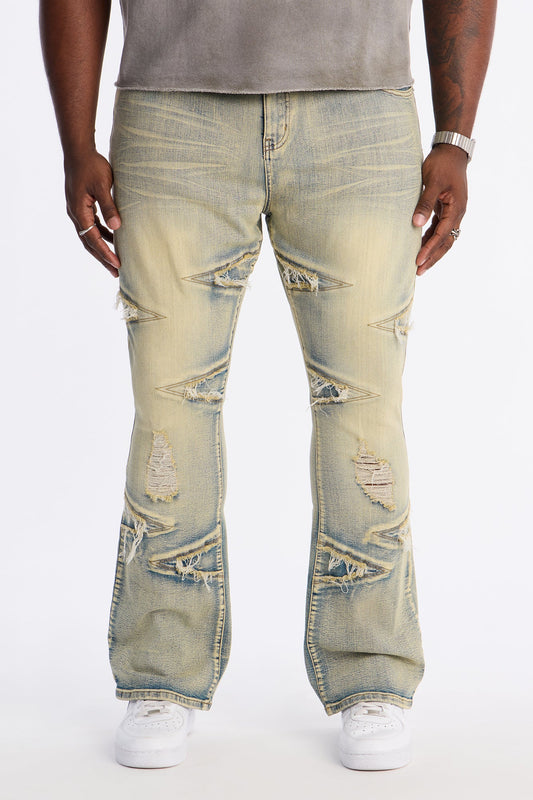 Stacked Skinny Flare Triangle Fray Jeans - Light Wash Fashion Nova