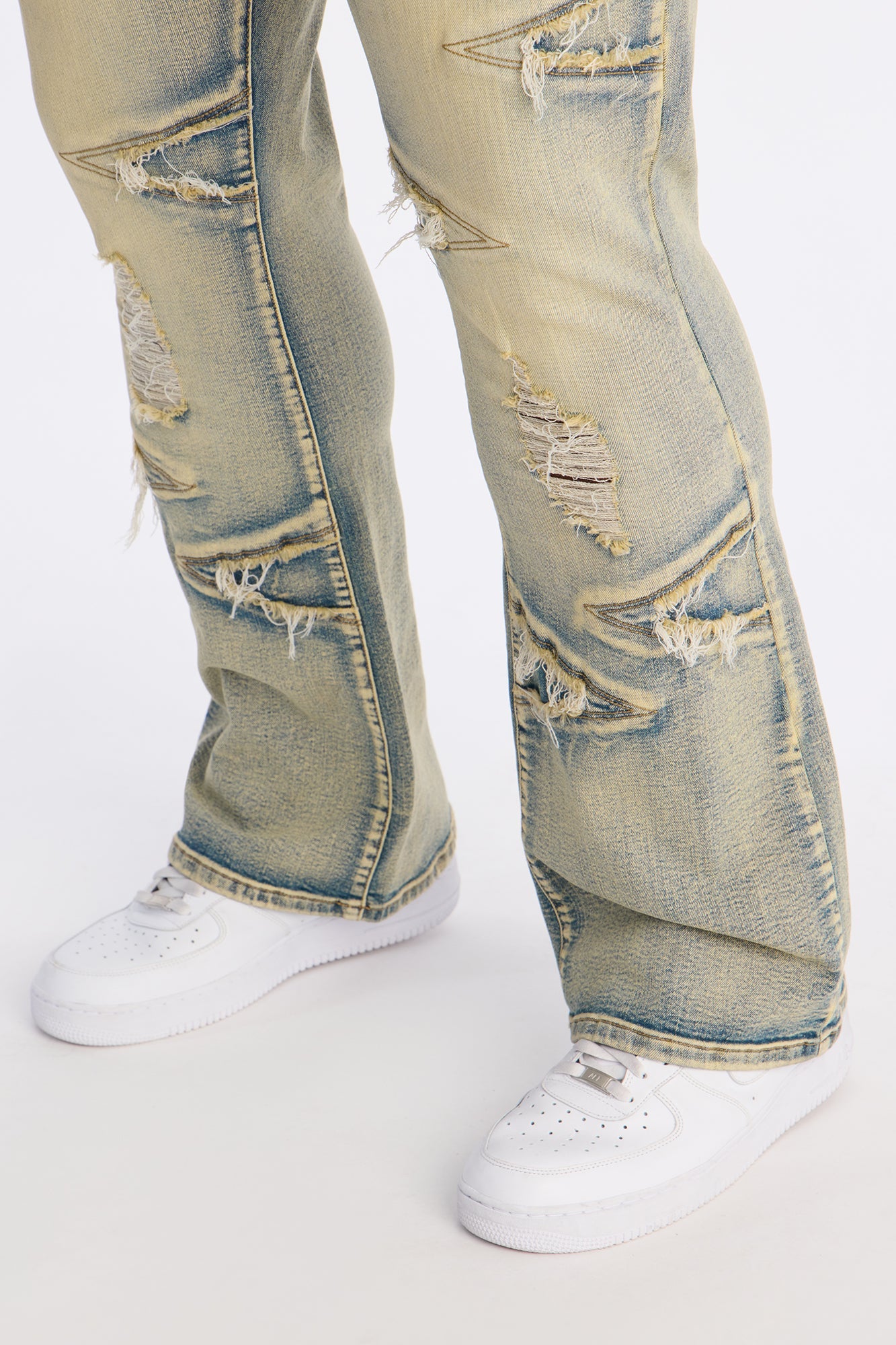 Stacked Skinny Flare Triangle Fray Jeans - Light Wash Fashion Nova