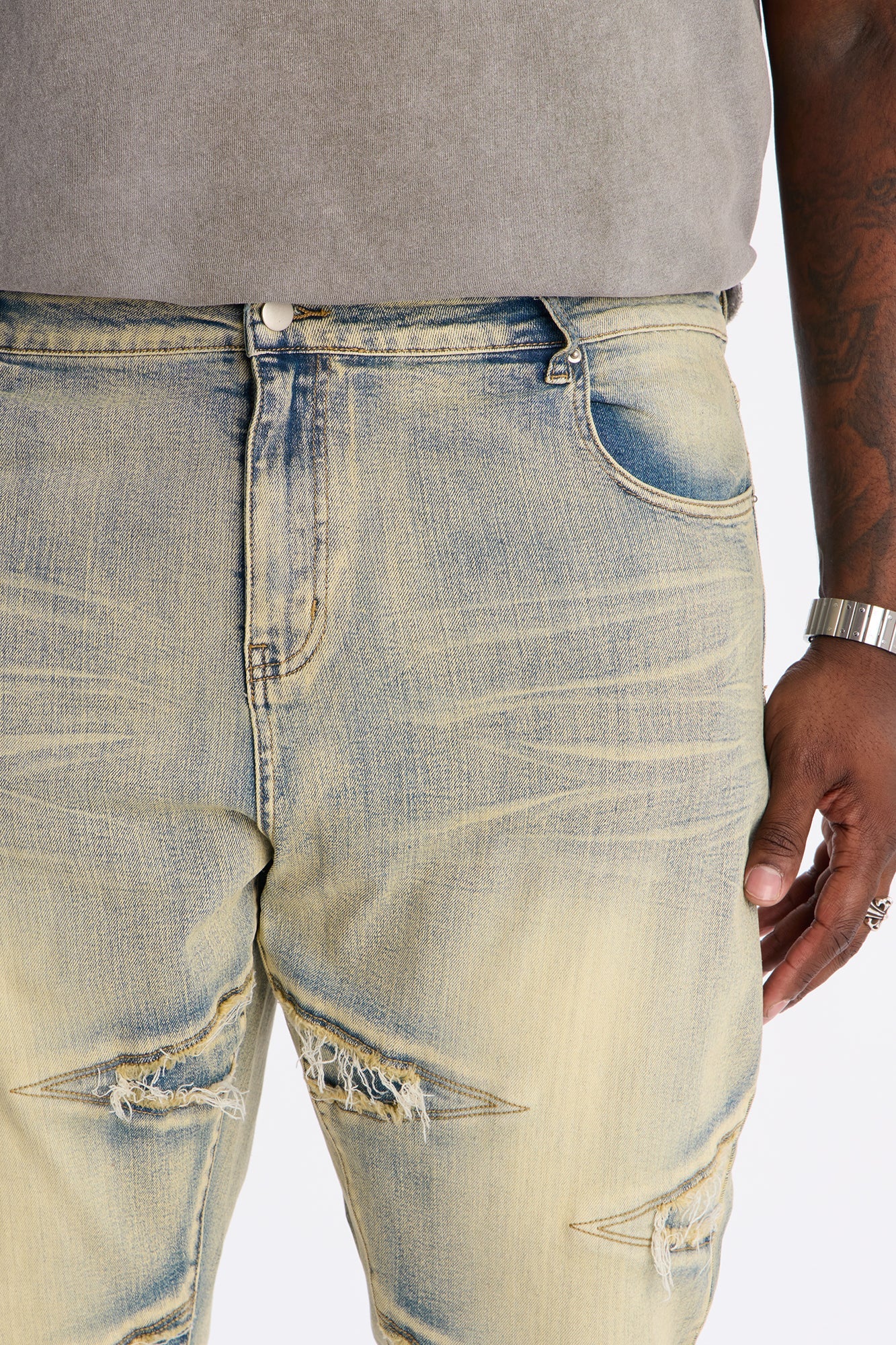 Stacked Skinny Flare Triangle Fray Jeans - Light Wash Fashion Nova