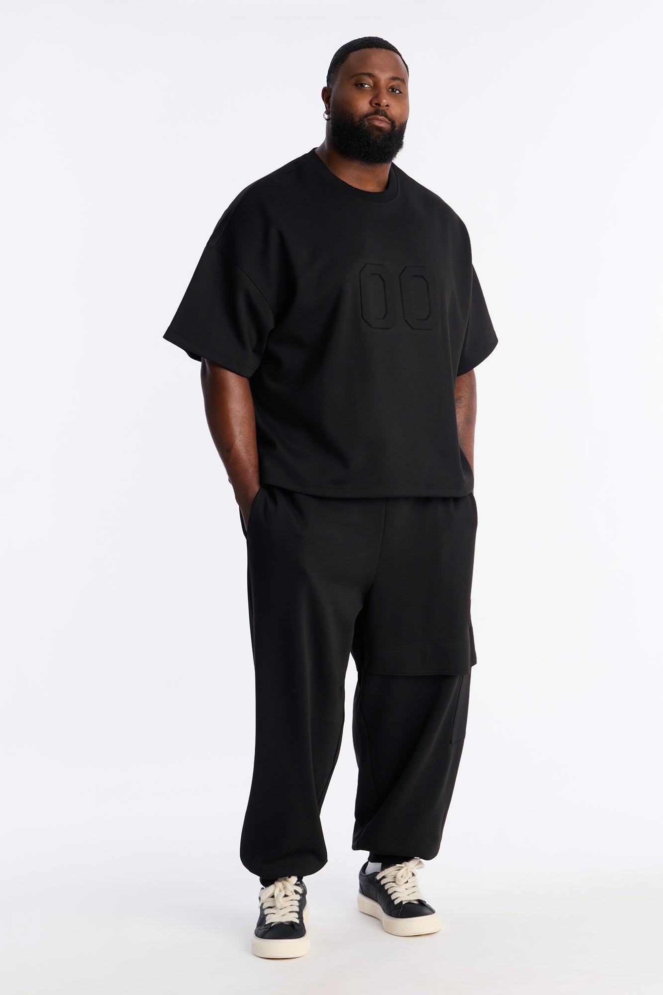 Structured Fleece Embossed Number Tee - Black Fashion Nova