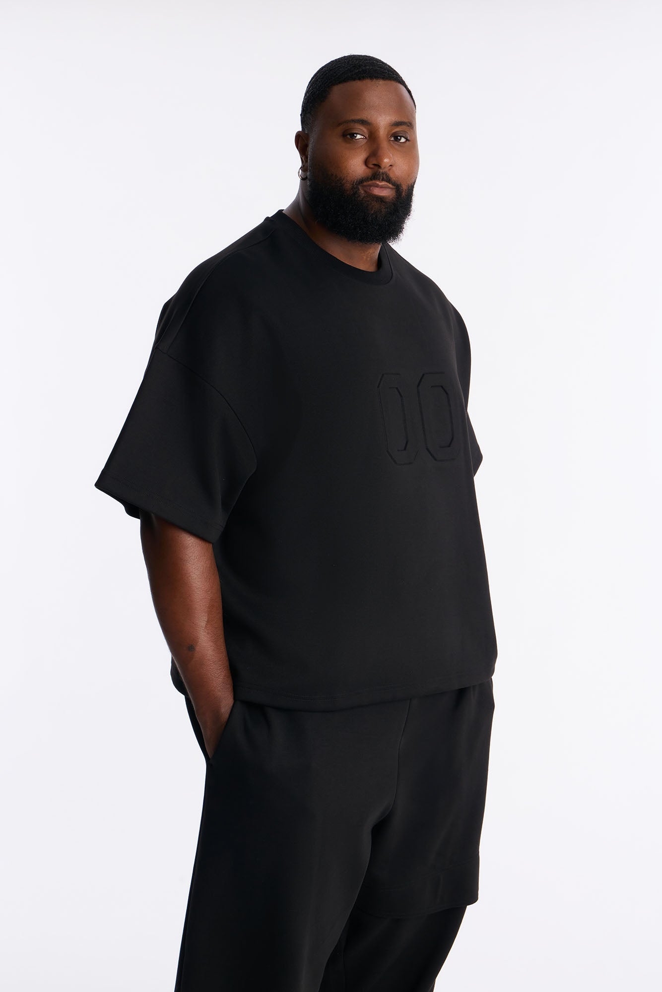 Structured Fleece Embossed Number Tee - Black Fashion Nova