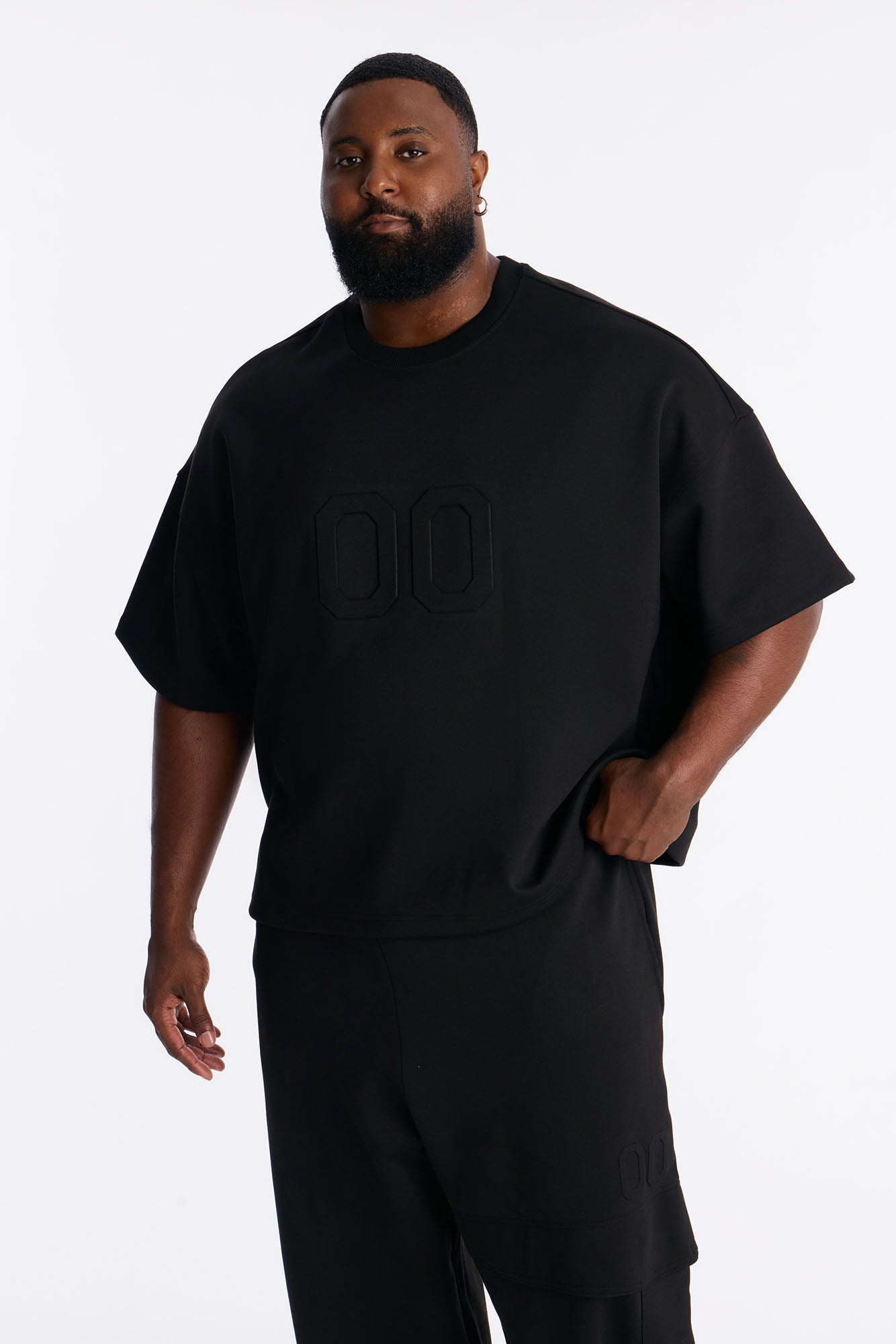 Structured Fleece Embossed Number Tee - Black Fashion Nova