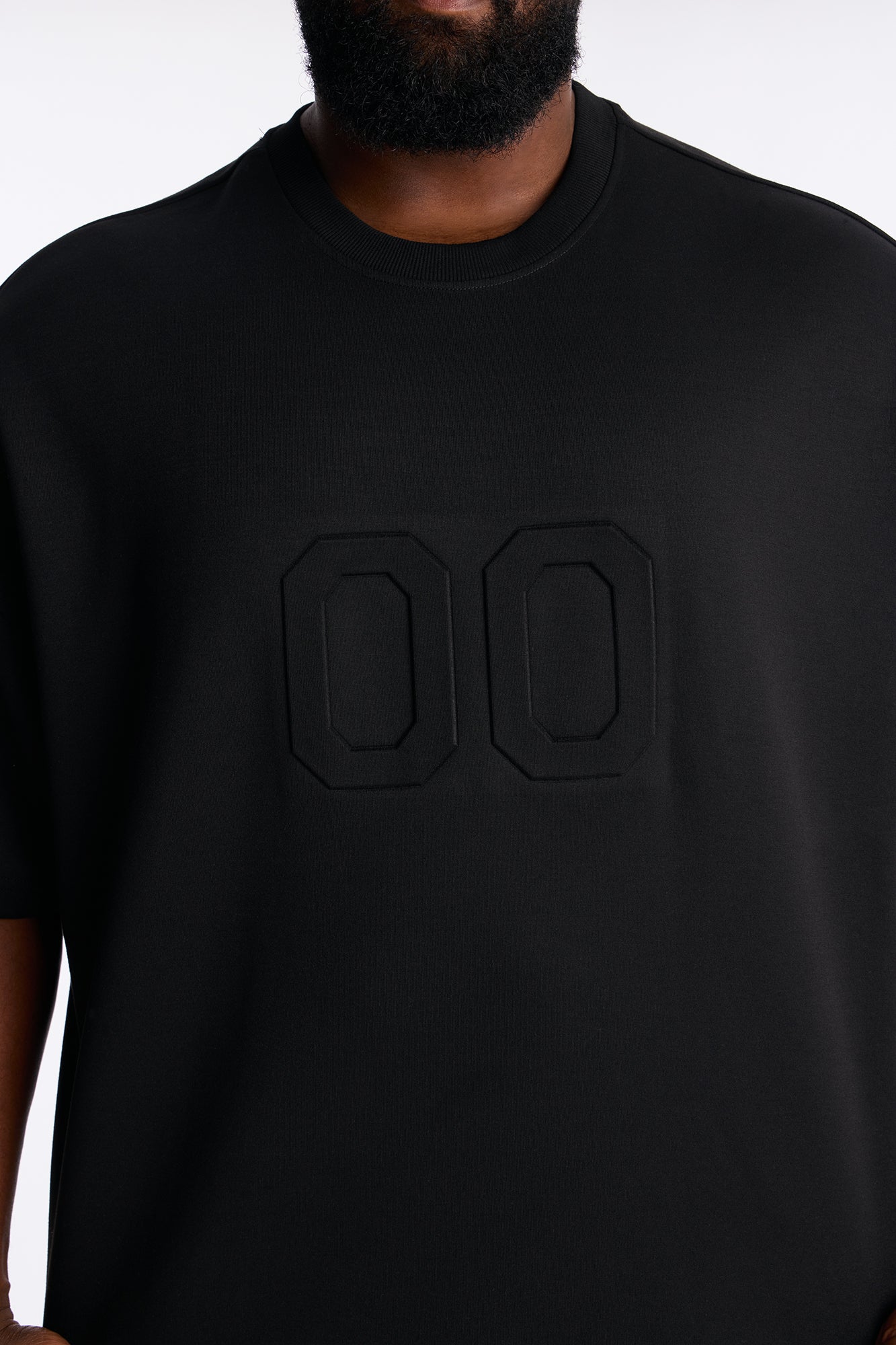 Structured Fleece Embossed Number Tee - Black Fashion Nova