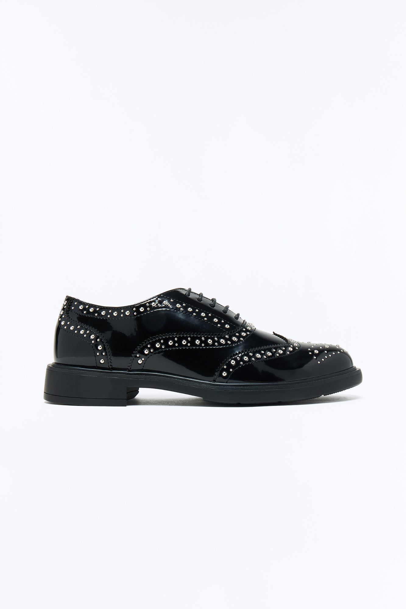 Patent Leather Studded Wing Tip Lace Up Shoe - Black Fashion Nova